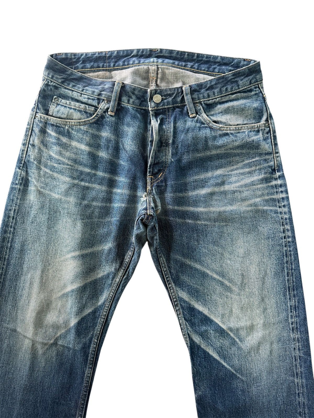 HOLLYWOOD RANCH MARKET Japan Brand HRM Distress Denim Blue-Blue Japan Design Size US 34 / EU 50 - 4 Thumbnail