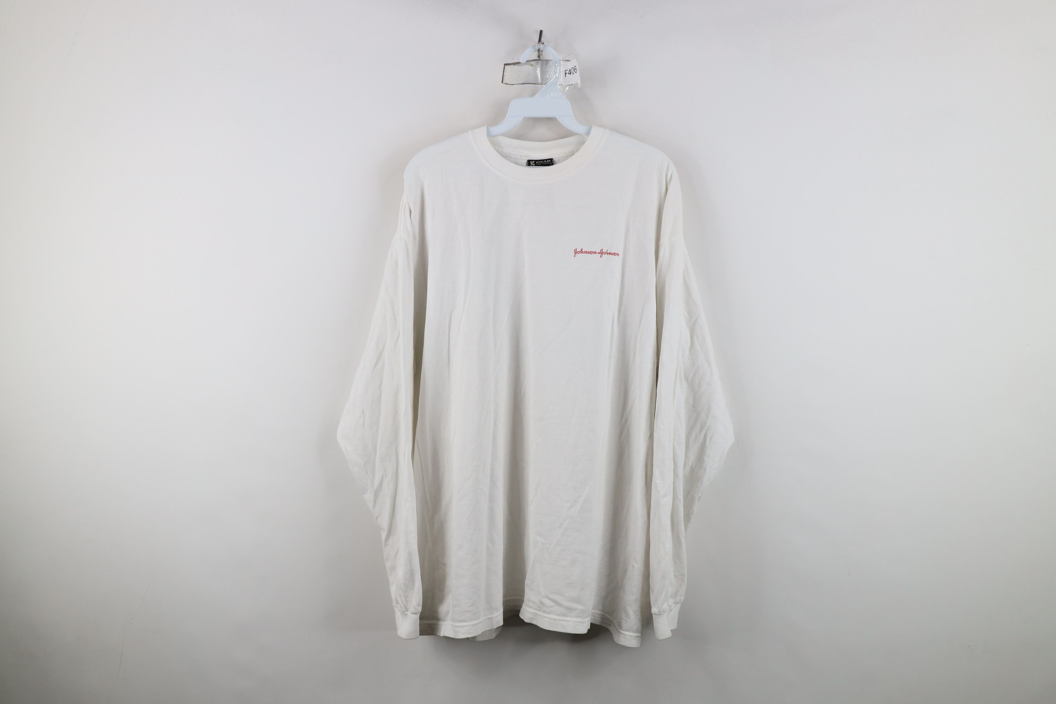 Vintage Vintage 90s Johnson and Johnson Long Sleeve T-Shirt White Size US XL / EU 56 / 4 - 1 Thumbnail