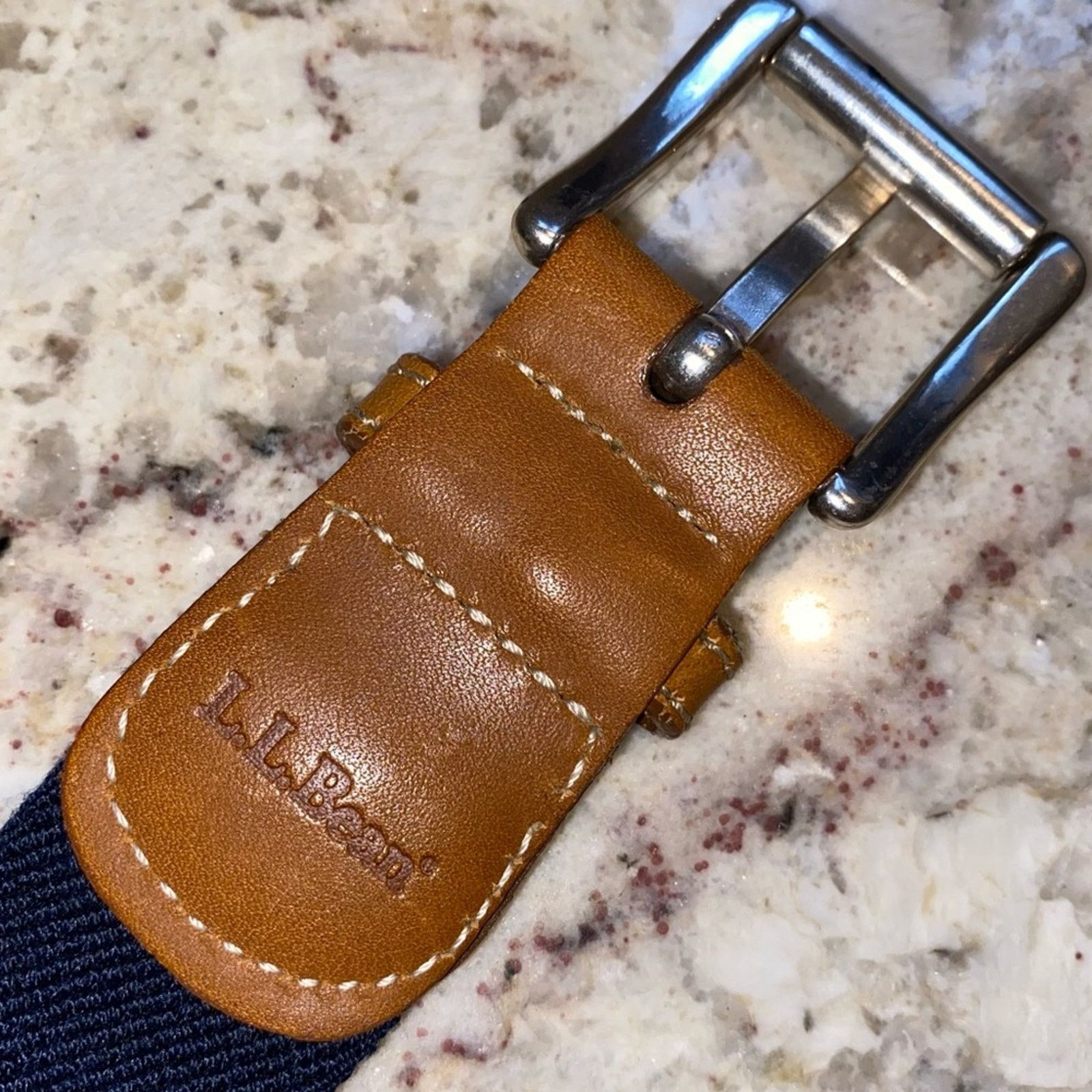 L.L. Bean LL Bean $69 Leather Stretch Canvas Silver Mens Belt 48”-51” Size ONE SIZE - 5 Thumbnail