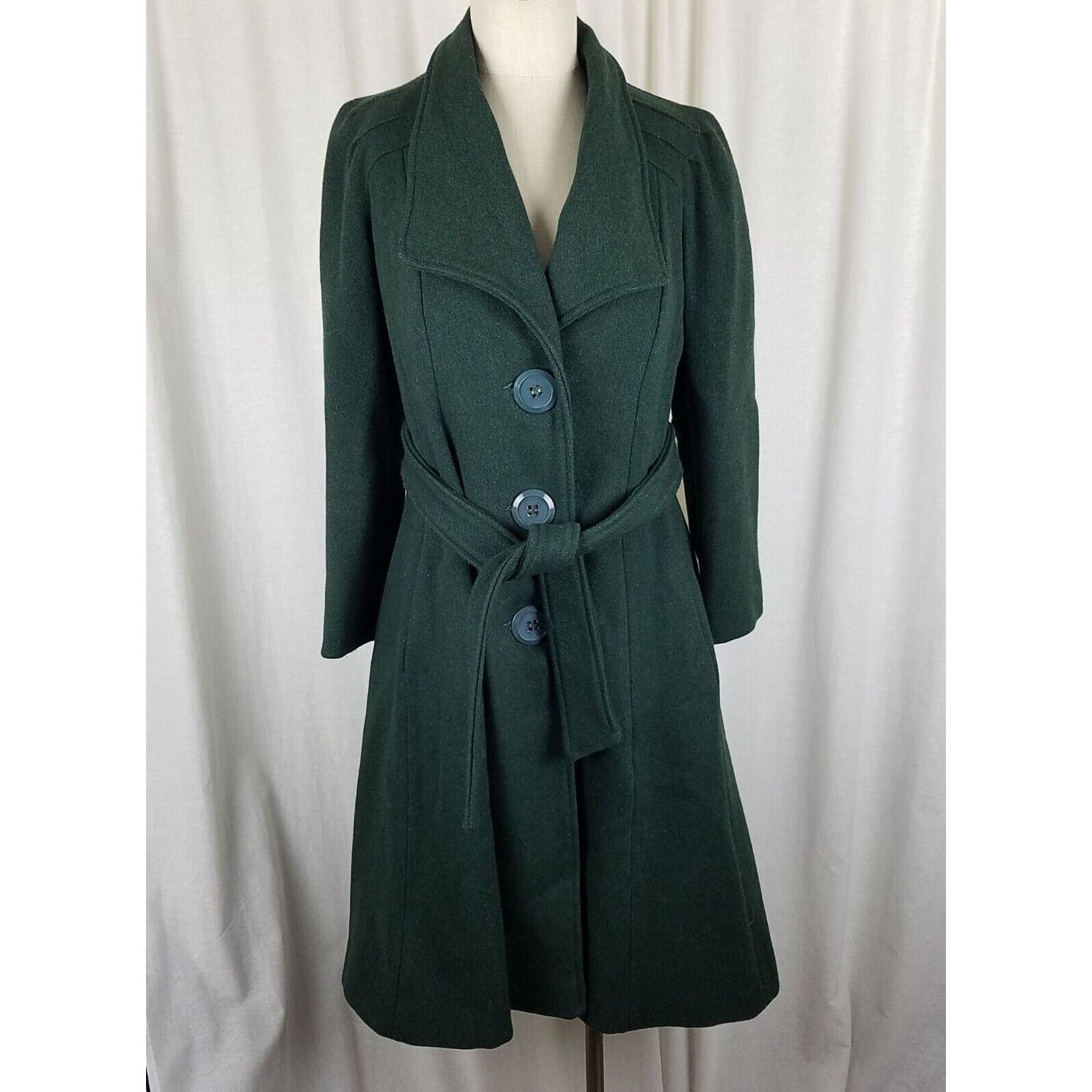 Vintage Vtg Belted Wool Shawl Collar Skater Swing Twirl Coat Peacoat Size S / US 4 / IT 40 - 2 Thumbnail