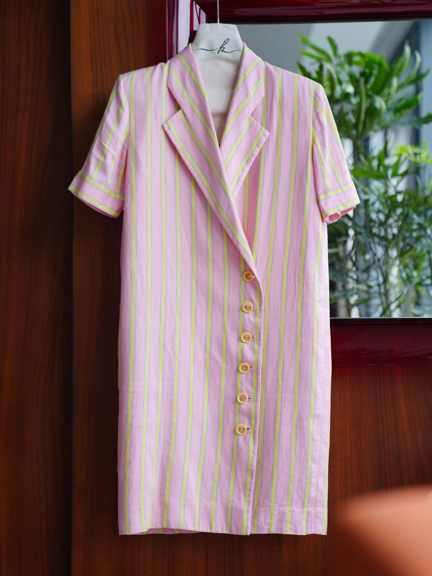 Christian Dior Monsieur Dior Vintage Pink Striped Cotton-Linen Dress Size M / US 6-8 / IT 42-44 - 2 Thumbnail