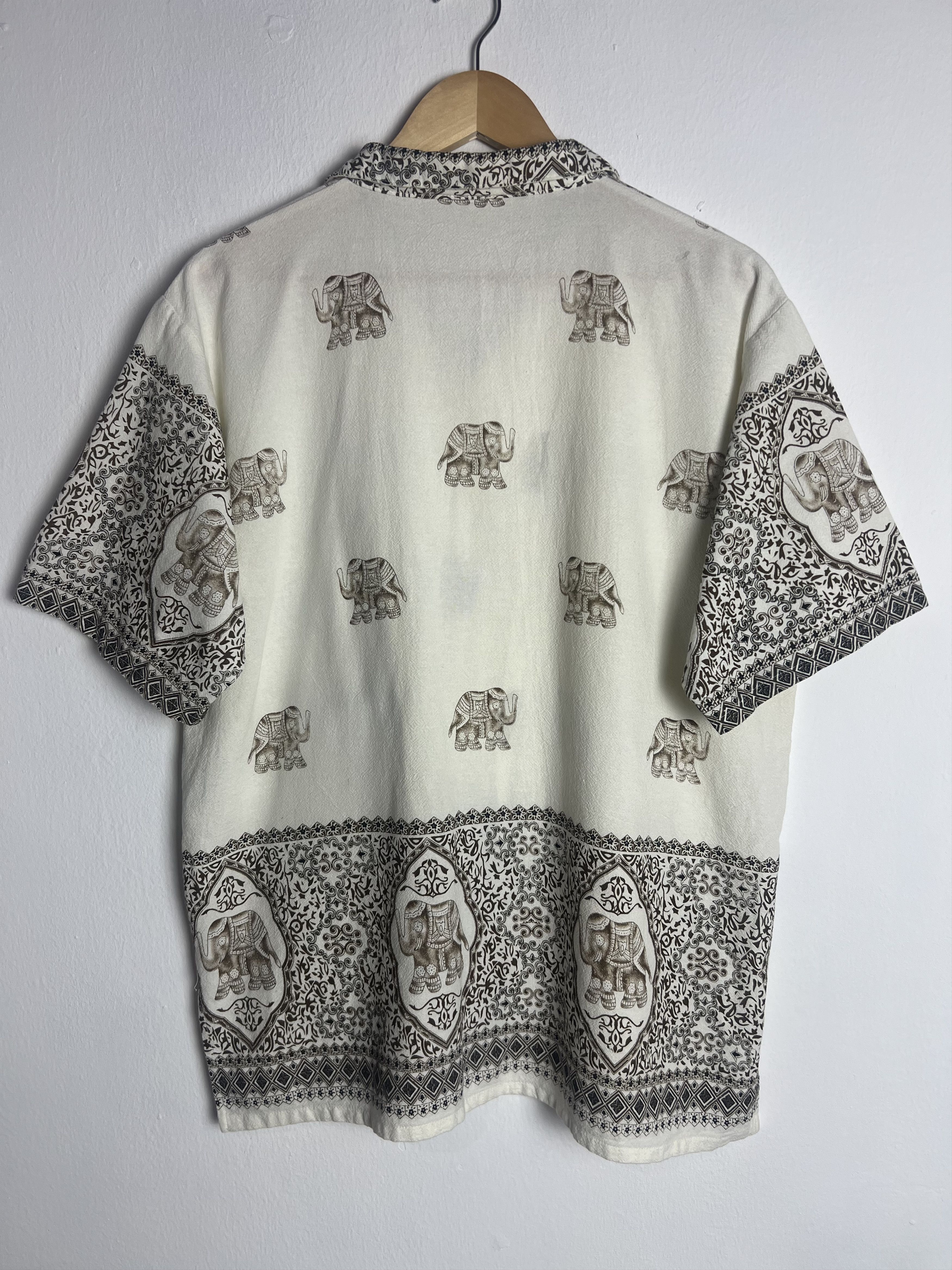 If Six Was Nine Elephant Print Patterned Trim Collar Camp Shirt Size US L / EU 52-54 / 3 - 8 Thumbnail