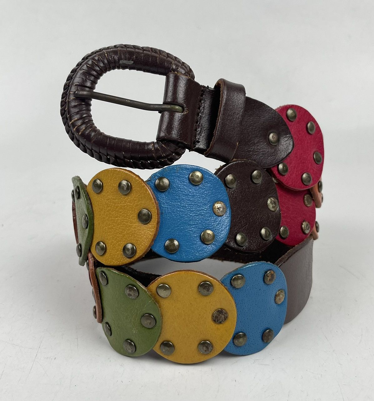 Japanese Brand super rare multicolor studded leather belt tc32 Size 38 - 1 Thumbnail