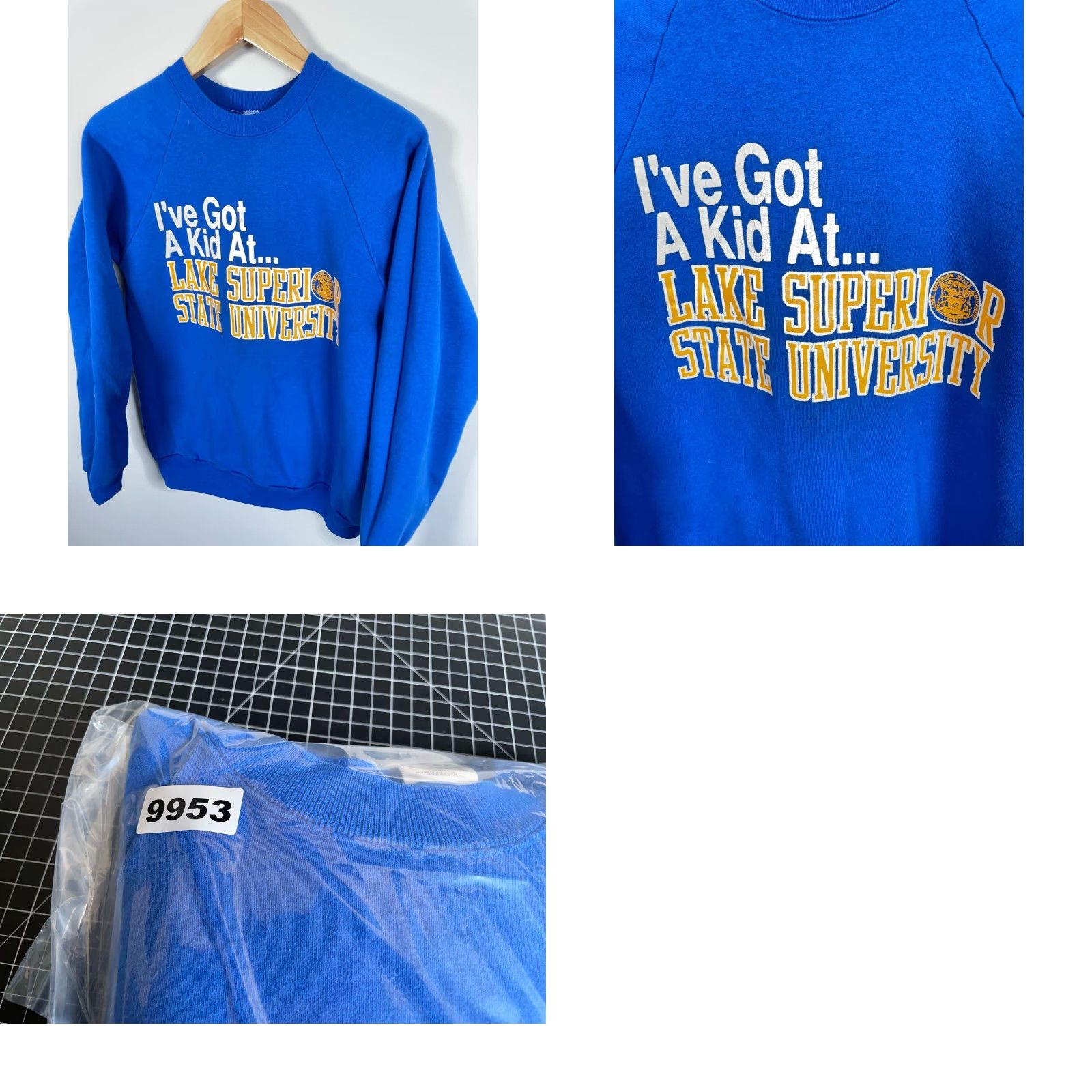 Fruit Of The Loom VINTAGE Lake Superior State University Sweatshirt Mens Adult Medium Blue 90s Graphic Print Pullover Crew Neck Cotton Polyester Fleece Size US M / EU 48-50 / 2 - 8 Thumbnail
