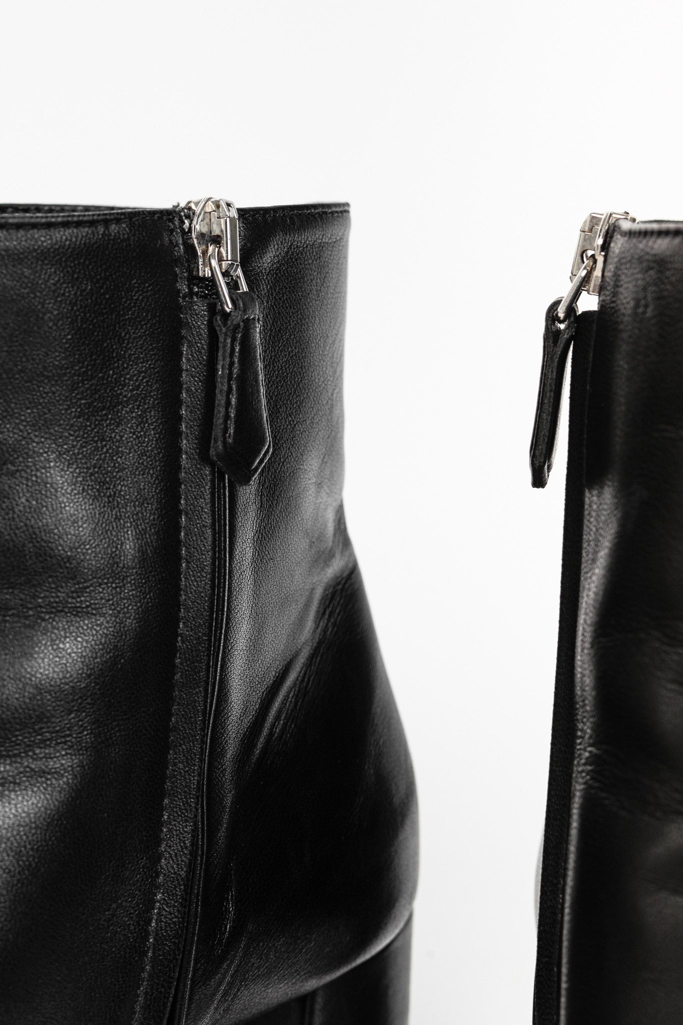 Prada Prada Black Leather Block-Heel Ankle Boots Size US 8.5 / IT 38.5 - 7 Thumbnail