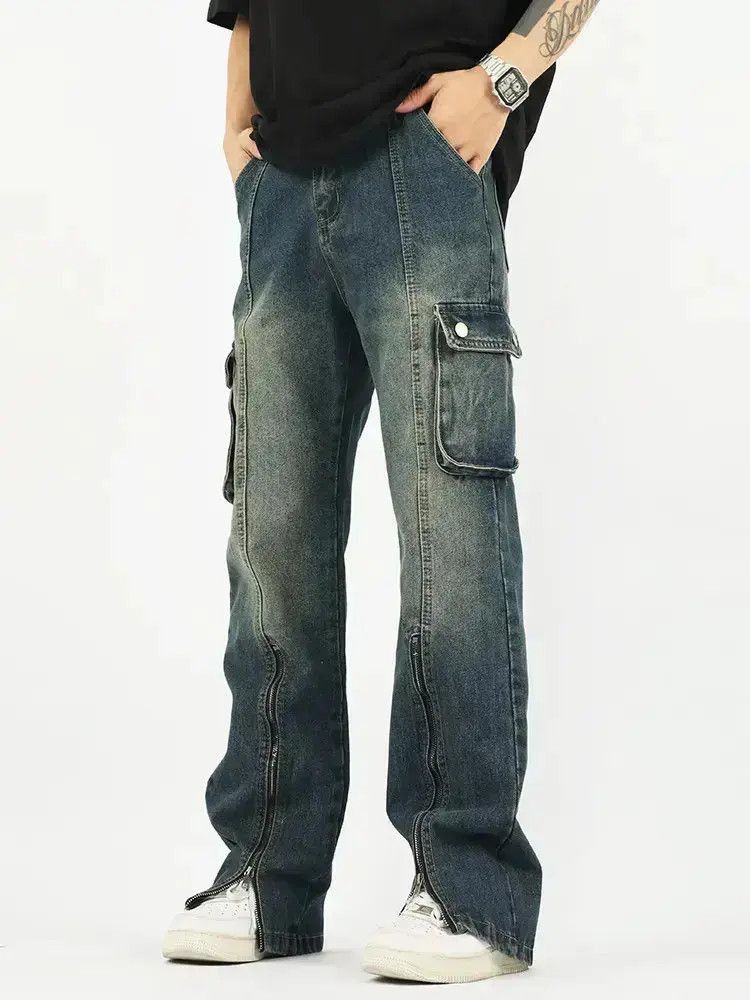 Japanese Brand Retro Loose Straight Multi Pocket Jeans Size US 32 / EU 48 - 5 Thumbnail