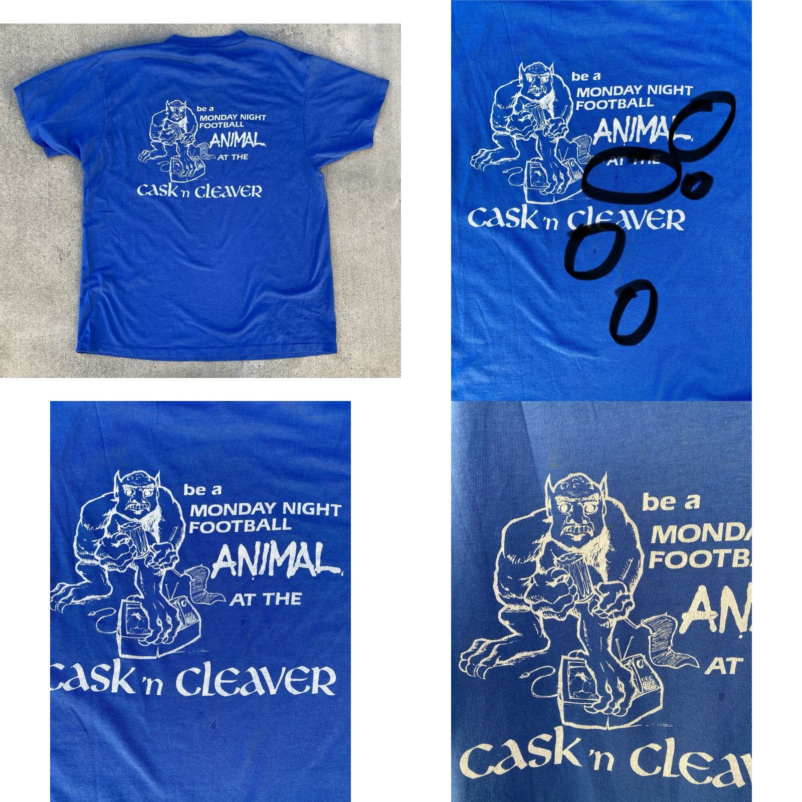Hanes VINTAGE Hanes T-Shirt Cask ’n Cleaver Monday Night Football Animal Logo Tee 80s Blue L Mens Size US L / EU 52-54 / 3 - 10 Thumbnail