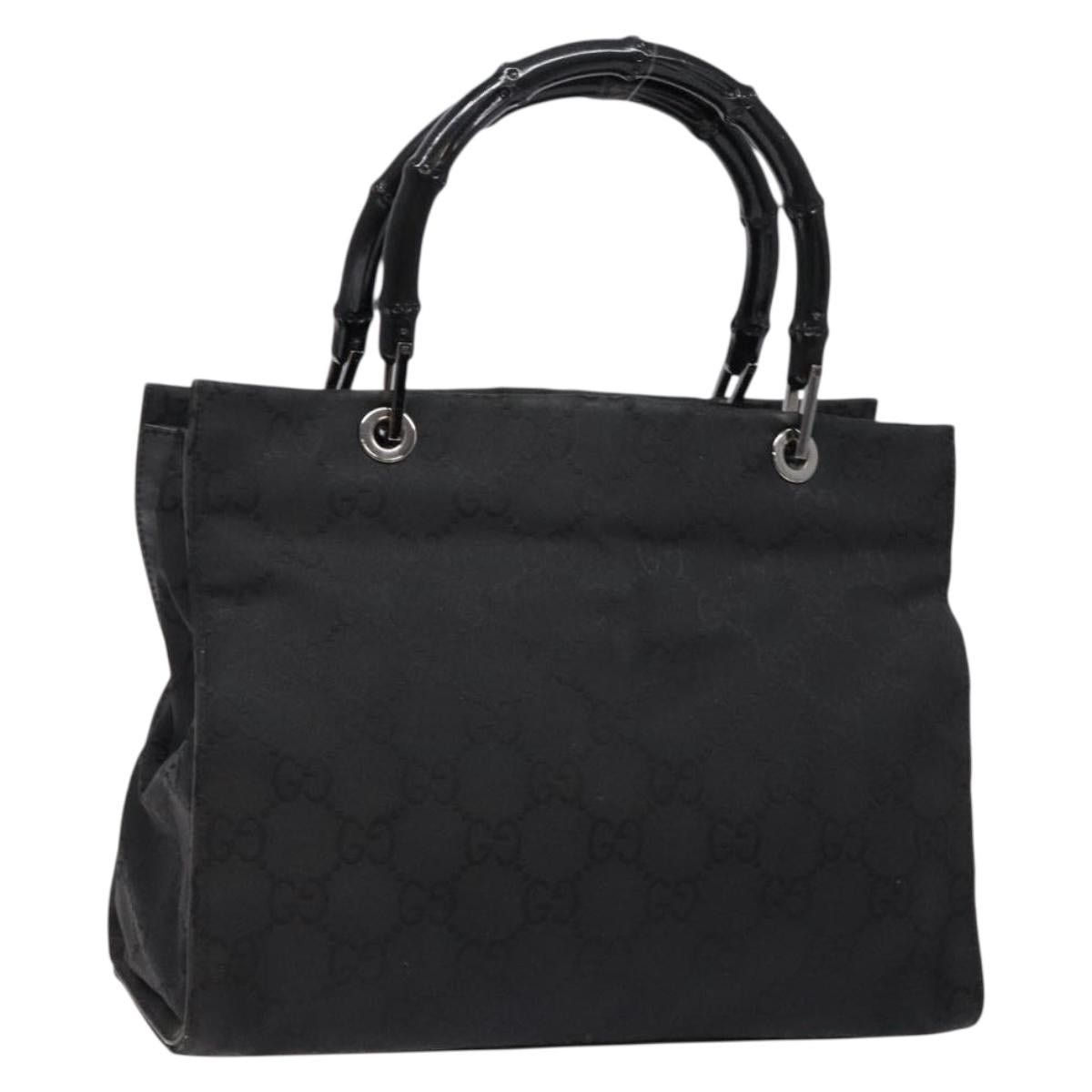 GUCCI GG Canvas Bamboo Hand Bag Nylon Black Silver 002 002