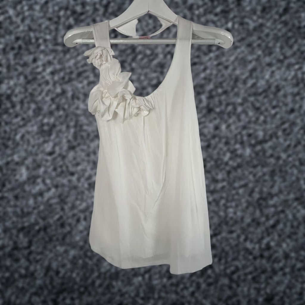 Vintage Sweet Pea By Stacy Frati Womens White Sleeveless Top With Floral Detail Small Size S / US 4 / IT 40 - 1 Thumbnail