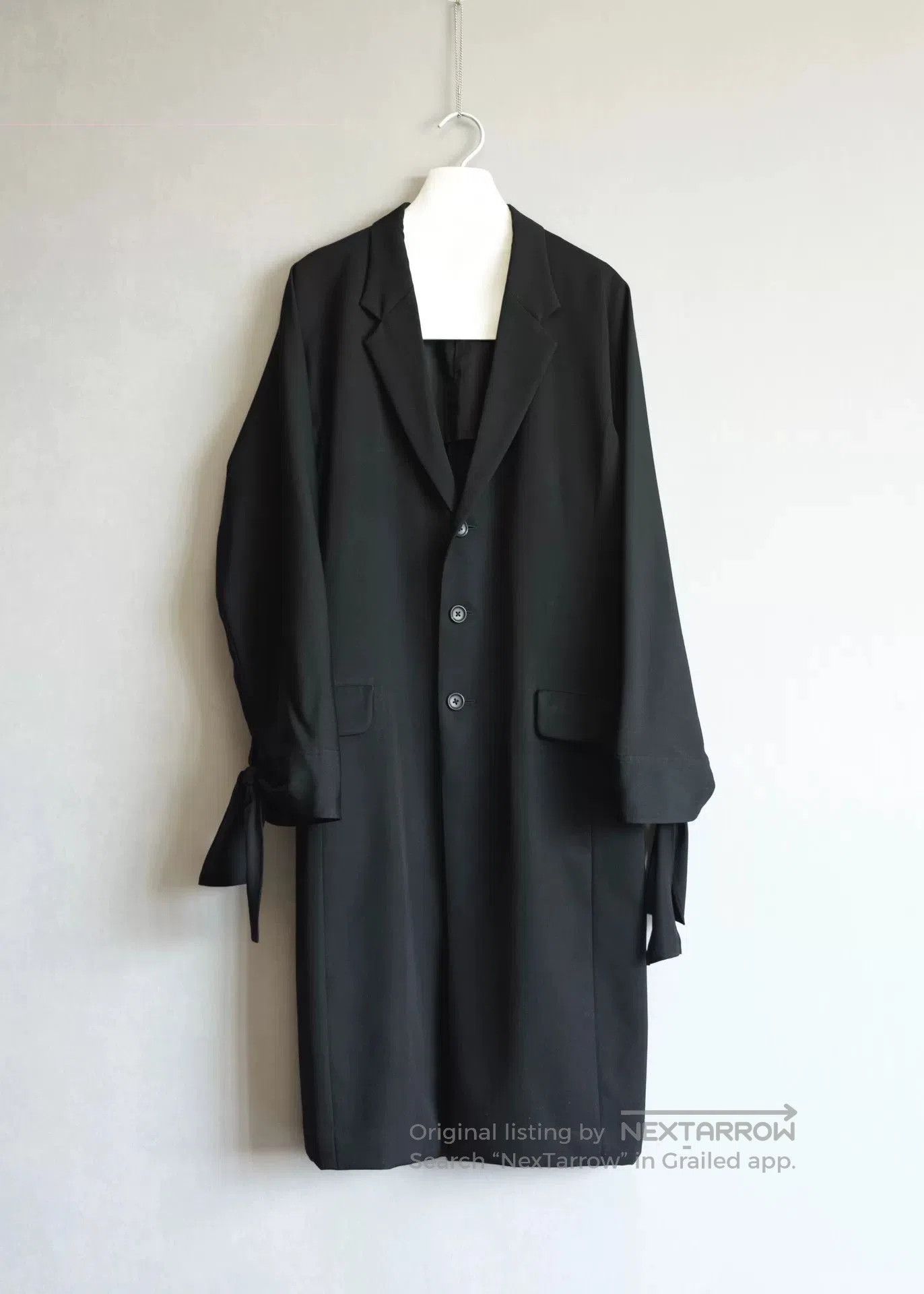 Yohji Yamamoto Black Coat with Tie Sleeves.