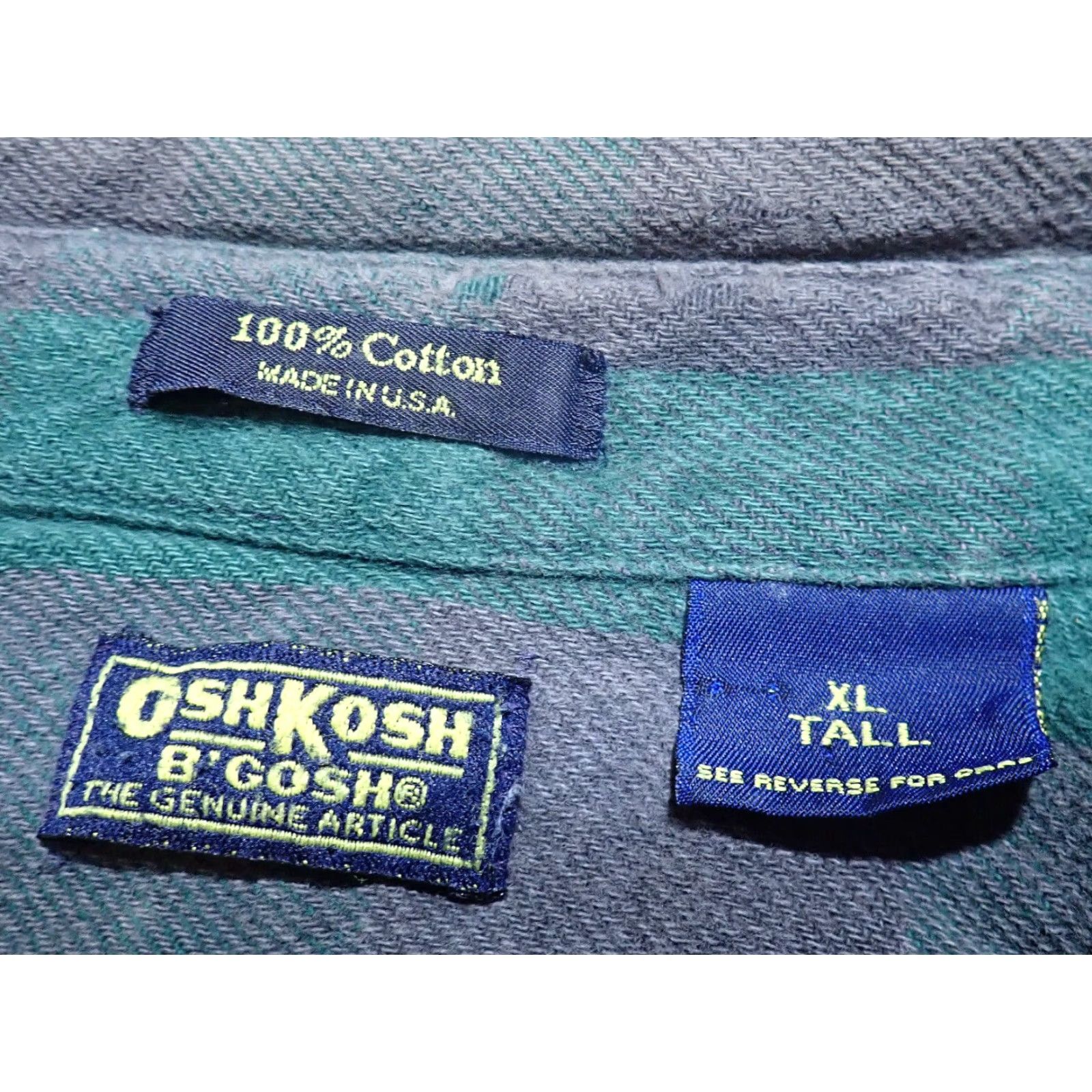 Vintage VINTAGE OshKosh B'Gosh Mens XL Tall Flannel Shirt Distressed Green Black Heavy Cotton Size US XL / EU 56 / 4 - 5 Thumbnail