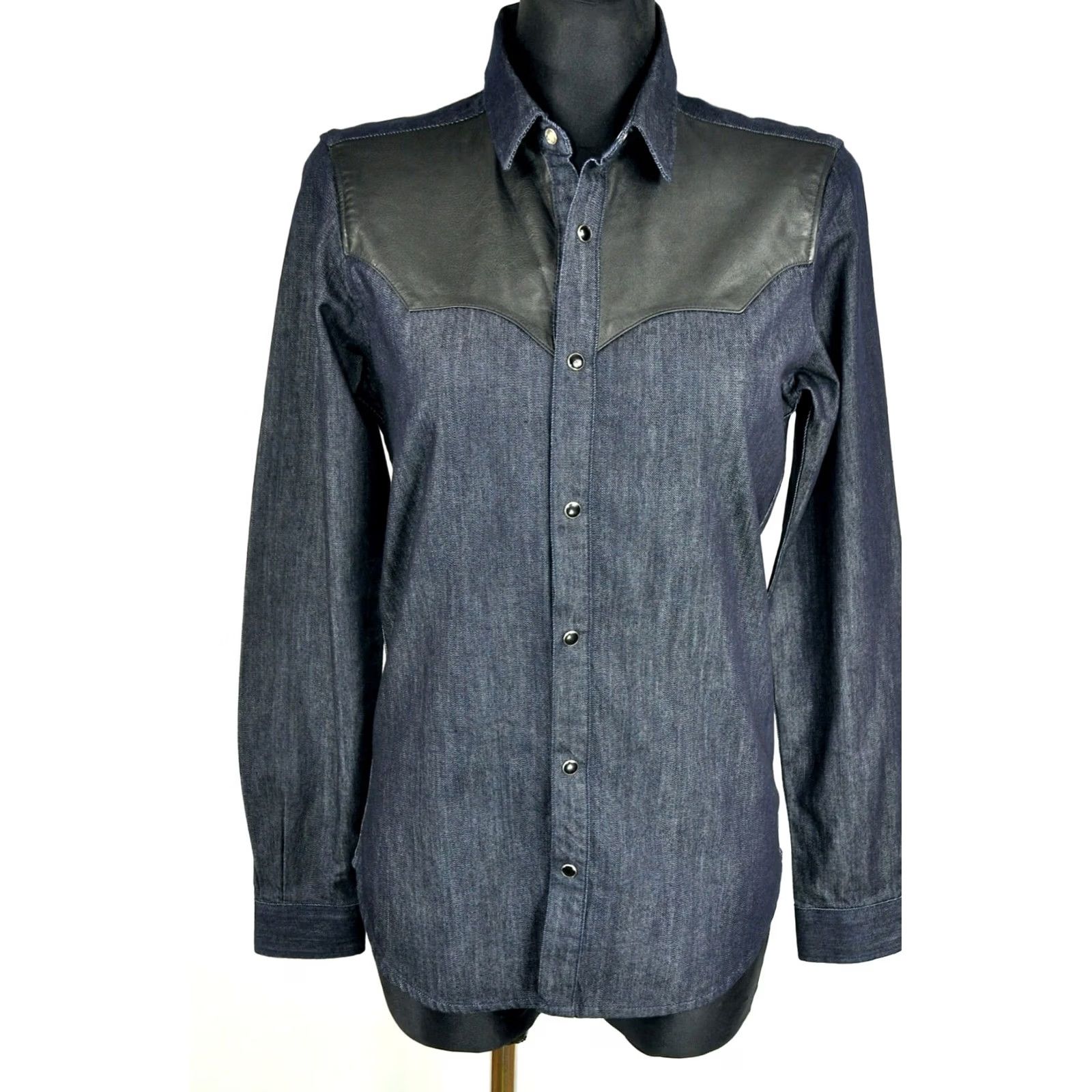 The Kooples The Kooples Shirt Women's XS Denim Leather Western Collared Button-Up Long Sleeve Blue Casual Vintage? Size XS / US 0-2 / IT 36-38 - 2 Thumbnail