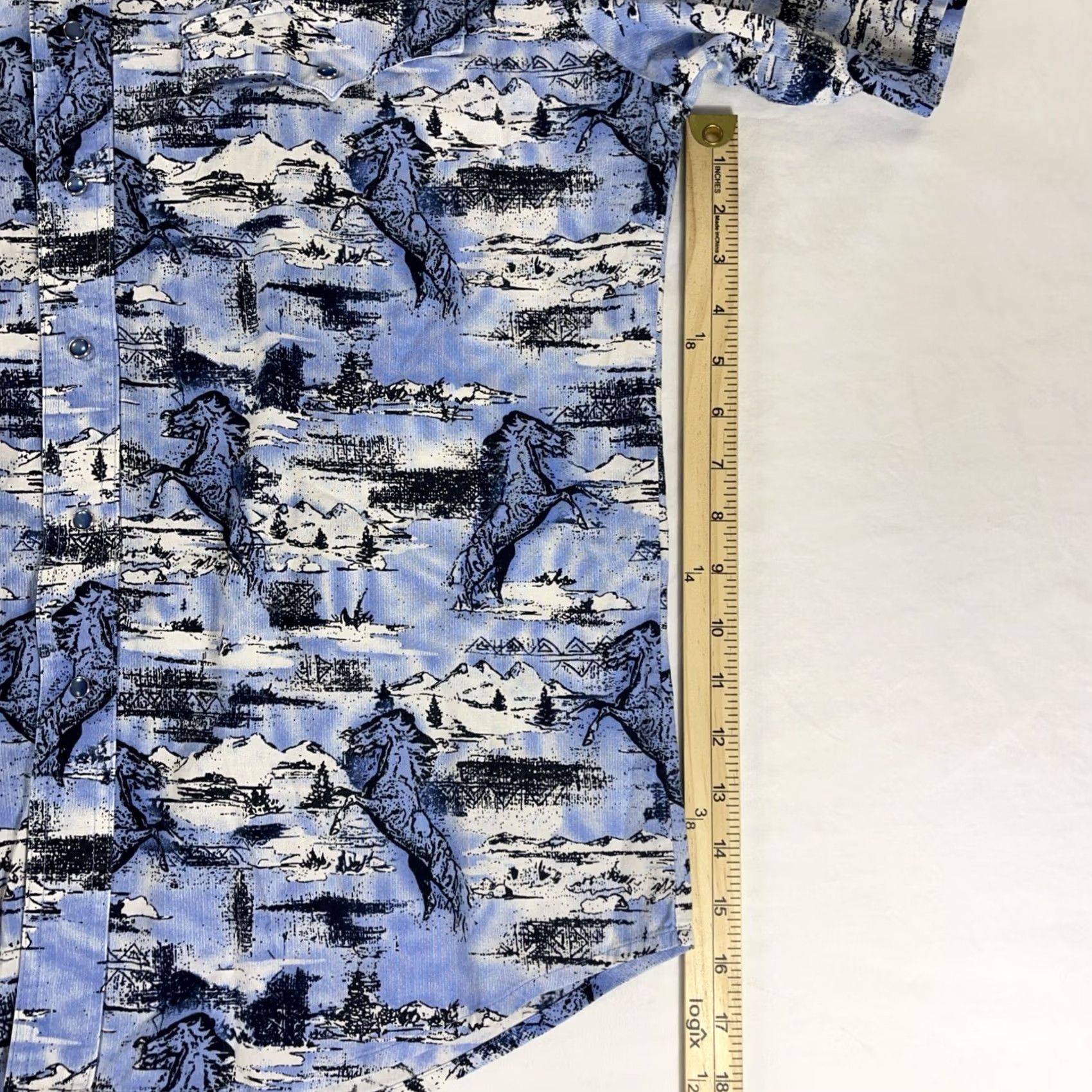 Wrangler VINTAGE Wrangler L Western Shirt Pearl Snap Button Horses AOP Short Sleeve 90s Size US L / EU 52-54 / 3 - 5 Thumbnail