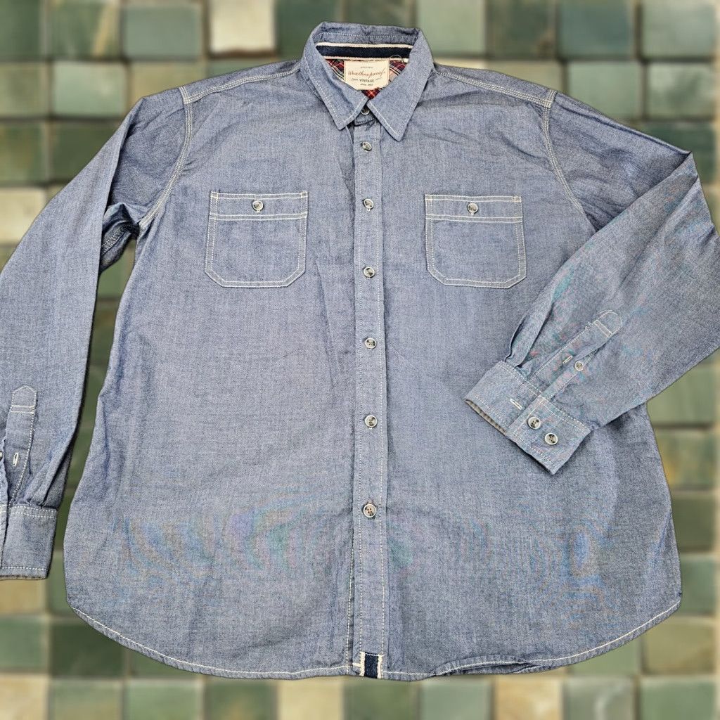 Weatherproof Weatherproof Shirt Mens XL Blue Light Wash Denim Chambray Button-Up Casual Workwear 90s? Size US XL / EU 56 / 4 - 1 Thumbnail