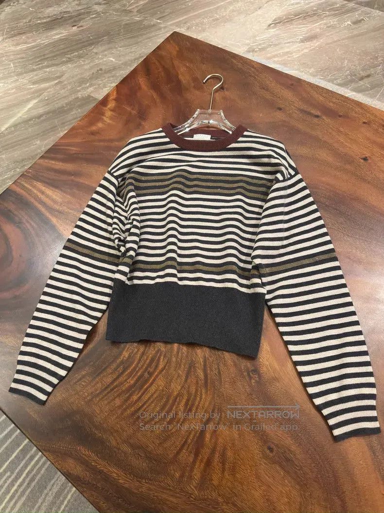 Brunello Cucinelli Brunello Cucinelli Studded Striped Wool Knit Sweater Size M / US 6-8 / IT 42-44 - 3 Thumbnail
