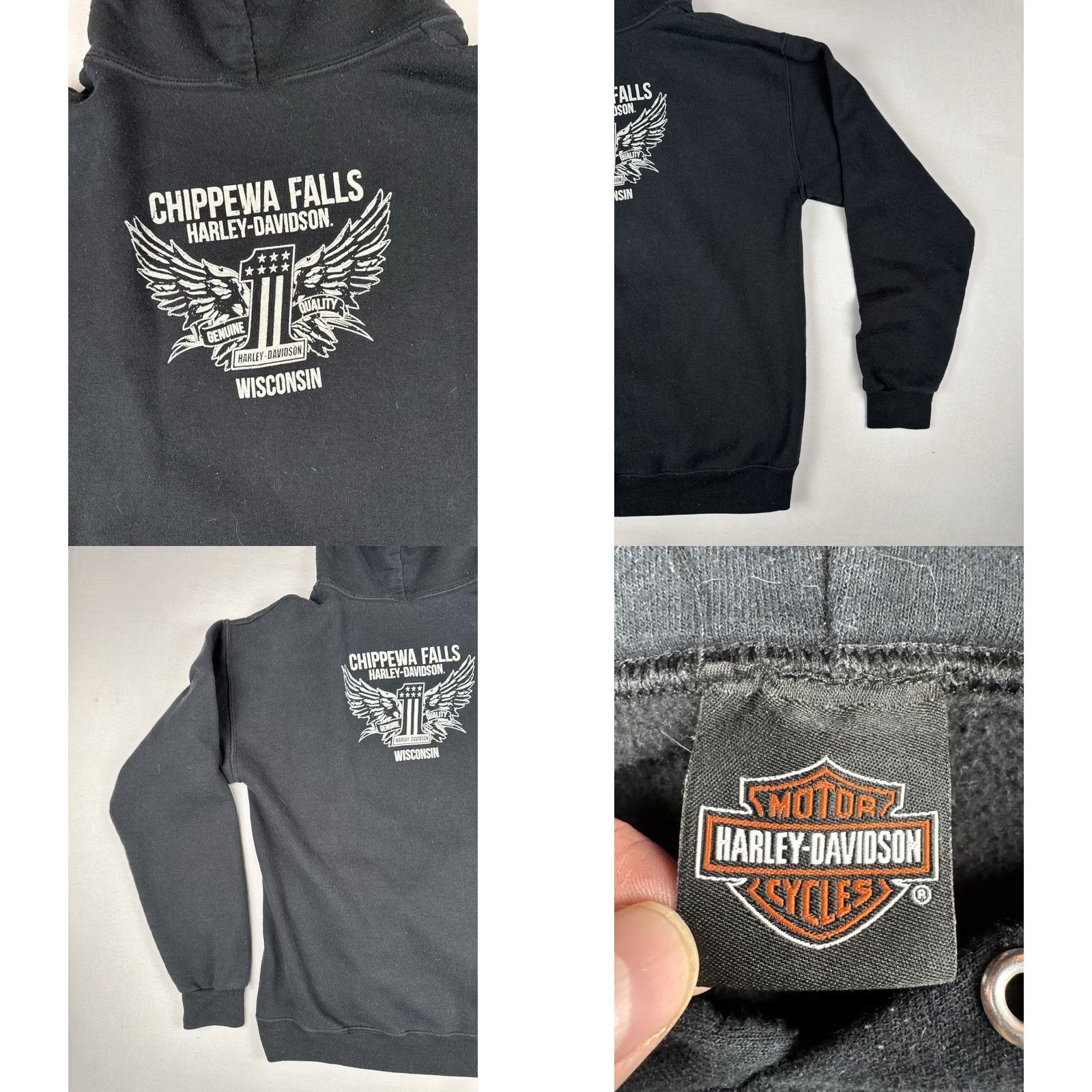 Harley Davidson VINTAGE Harley-Davidson Hoodie Eagle Biker Pullover Mens M Black Size US M / EU 48-50 / 2 - 8 Thumbnail