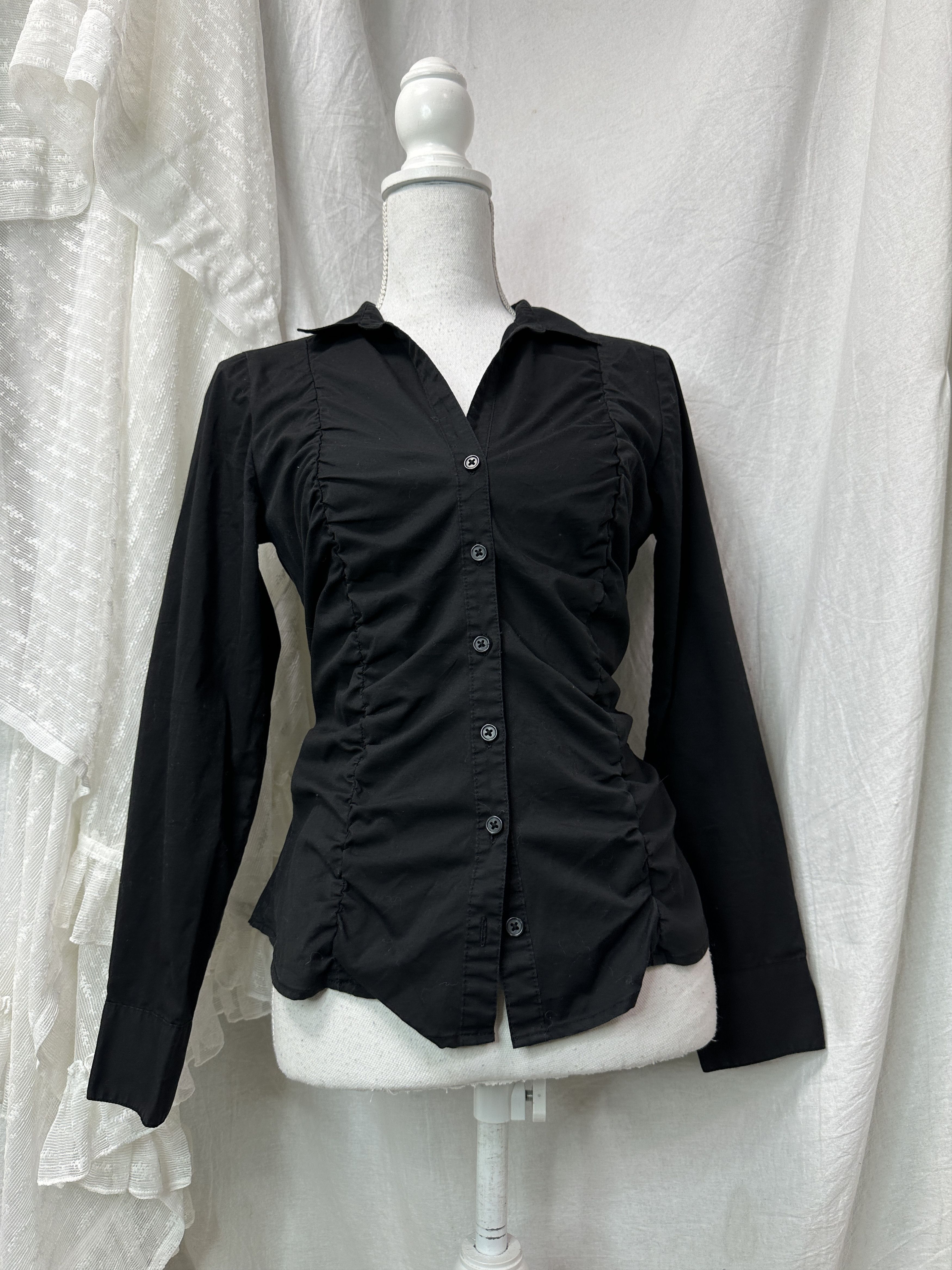 Vintage Fitted Goth Romantic Pleated Shirt Y2K