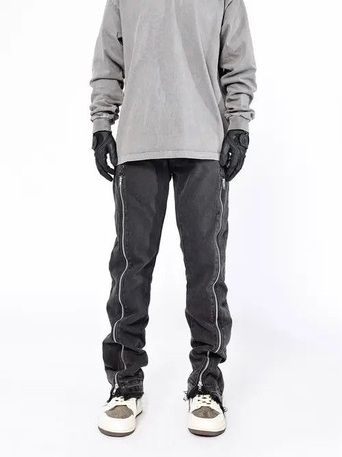 VIBE function fade washed zipper flared jeans