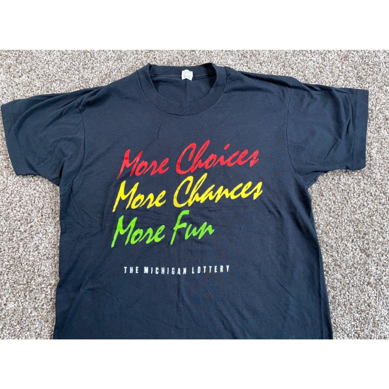 Vintage Screen Stars VTG 80s Michigan Lottery T-Shirt Adult Medium Black Screen Stars Size US M / EU 48-50 / 2 - 2 Thumbnail