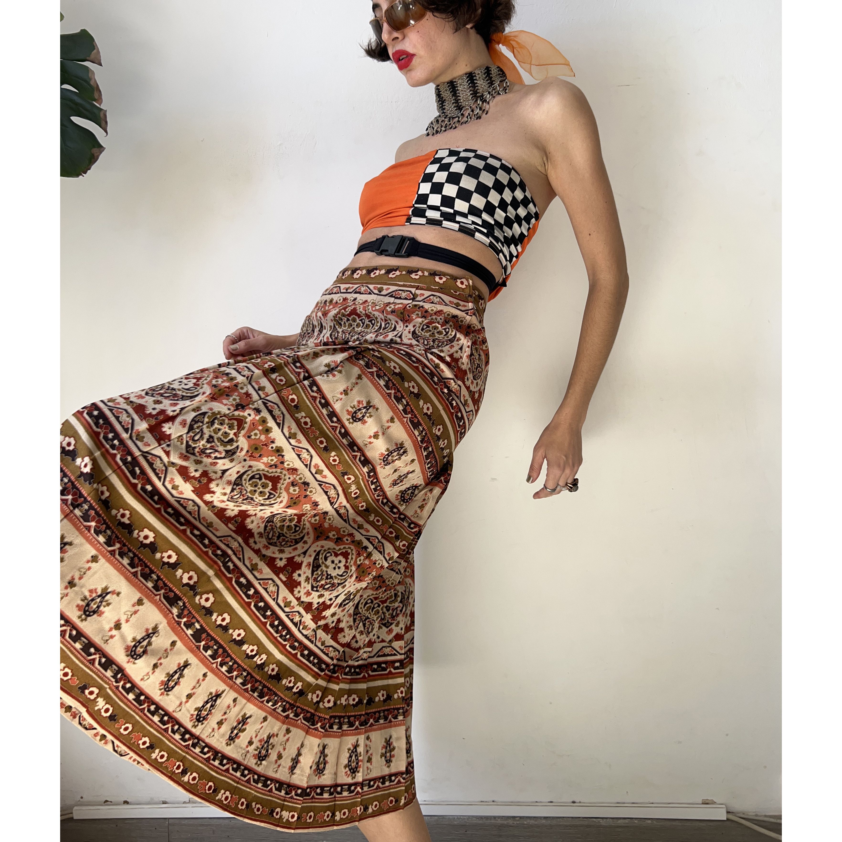 Vintage Vintage 70s Earthy Paisley Midi Skirt Size 30" / US 8 / IT 44 - 4 Thumbnail