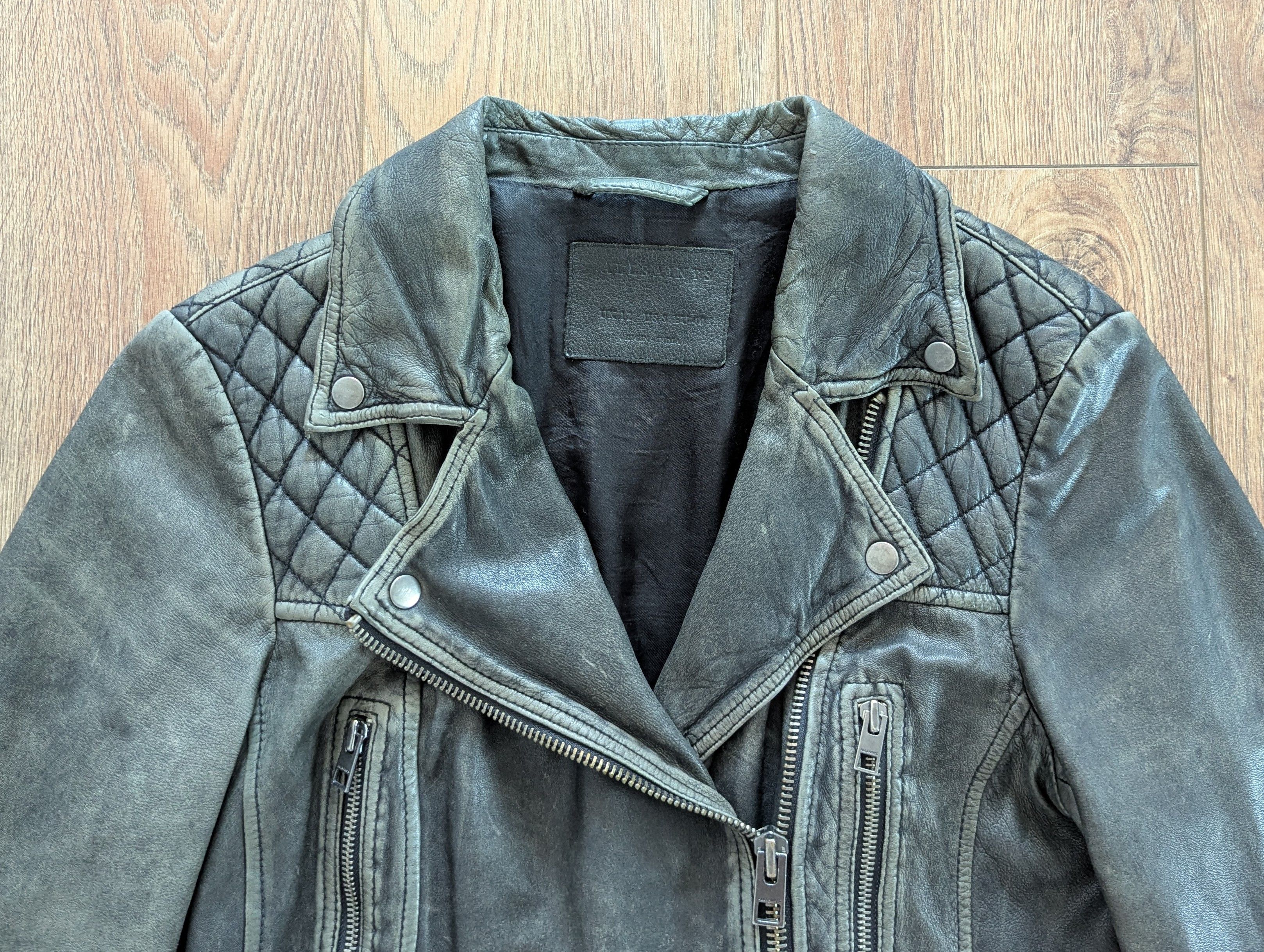 Allsaints × Leather ALLSAINTS Cargo Biker Leather Jacket With Scuffs Motorcycle Size M / US 6-8 / IT 42-44 - 24 Thumbnail