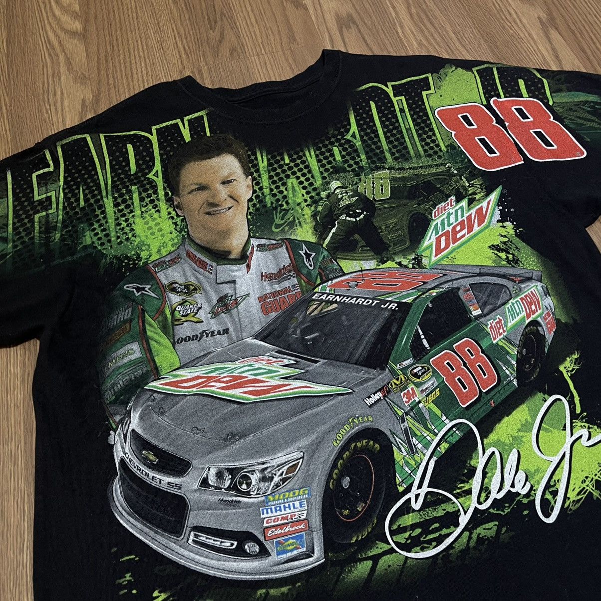 NASCAR × Vintage Y2K Dale Earnhardt Jr. NASCAR green black all over print tee Size US L / EU 52-54 / 3 - 1 Thumbnail
