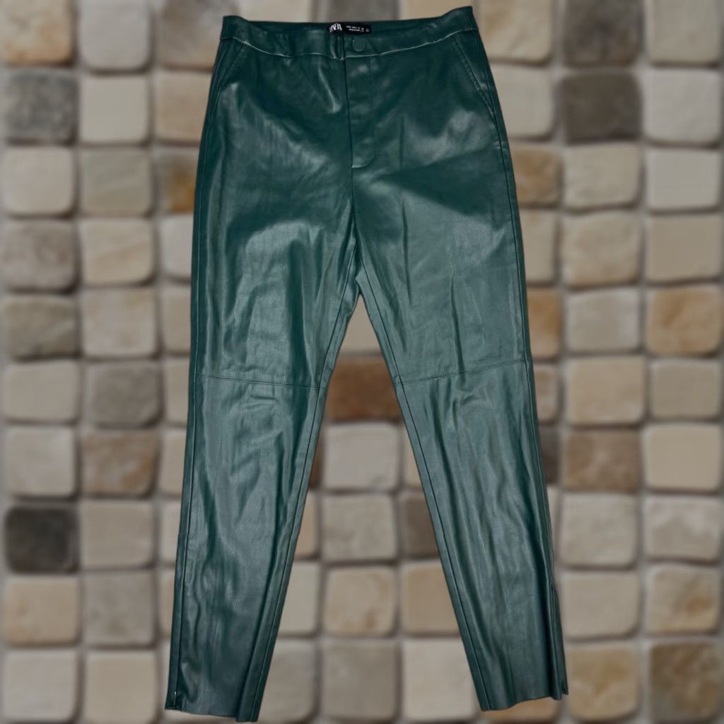 Zara Zara Pants Womens Large Green Faux Leather Skinny Pants Regular Women Green Zara High Rise Ankle Skinny Casual Party/Cocktail Size 36" / US 14 / IT 50 - 1 Thumbnail