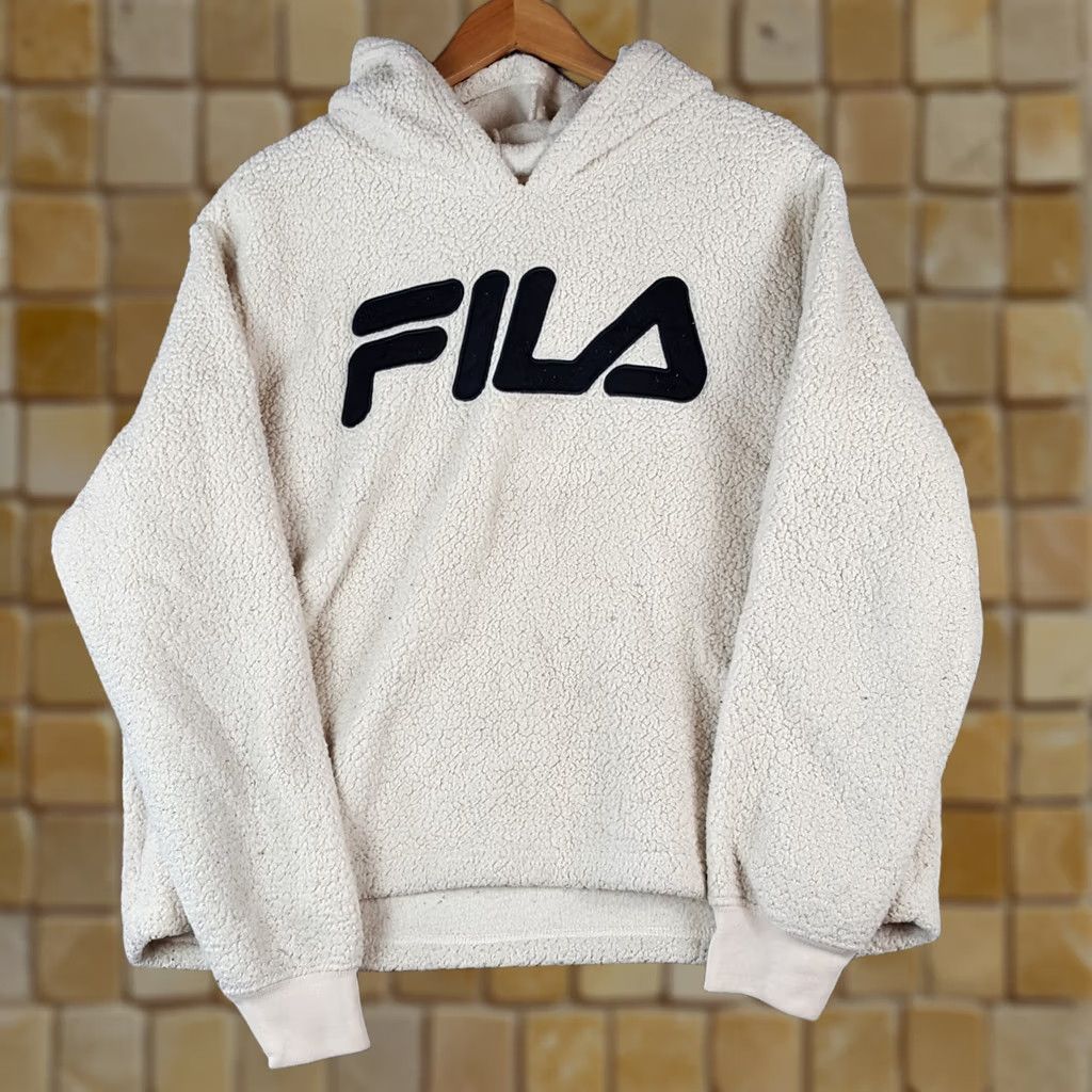 Fila FILA Hoodie Oatmeal Fleece Pile Size 2X Pullover Sweatshirt Hooded Mens 2X Beige 90s Retro Graphic Print Size US XXL / EU 58 / 5 - 1 Thumbnail
