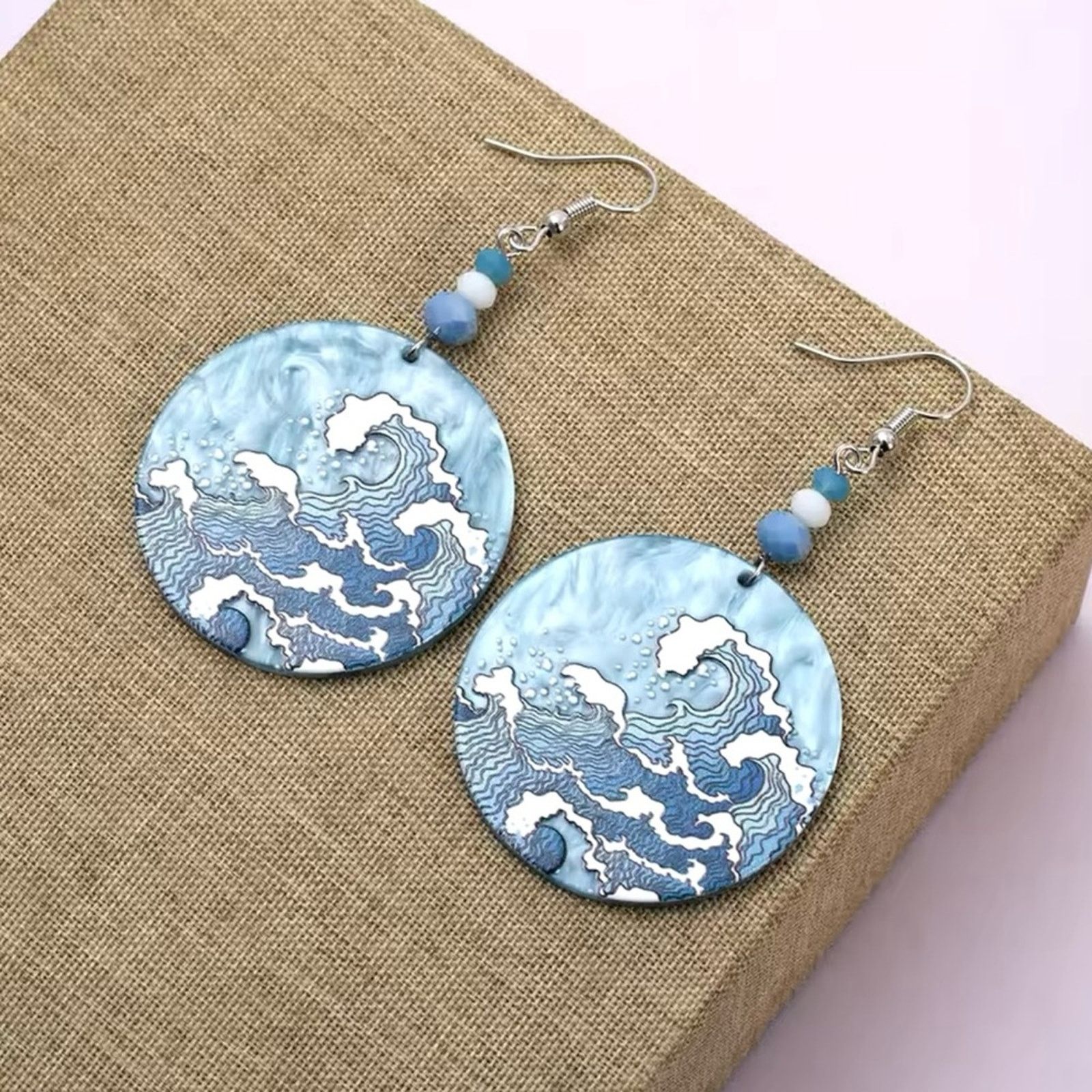 Other Beach Wave Blue Waves Acrylic Earrings For Women Size ONE SIZE - 1 Thumbnail