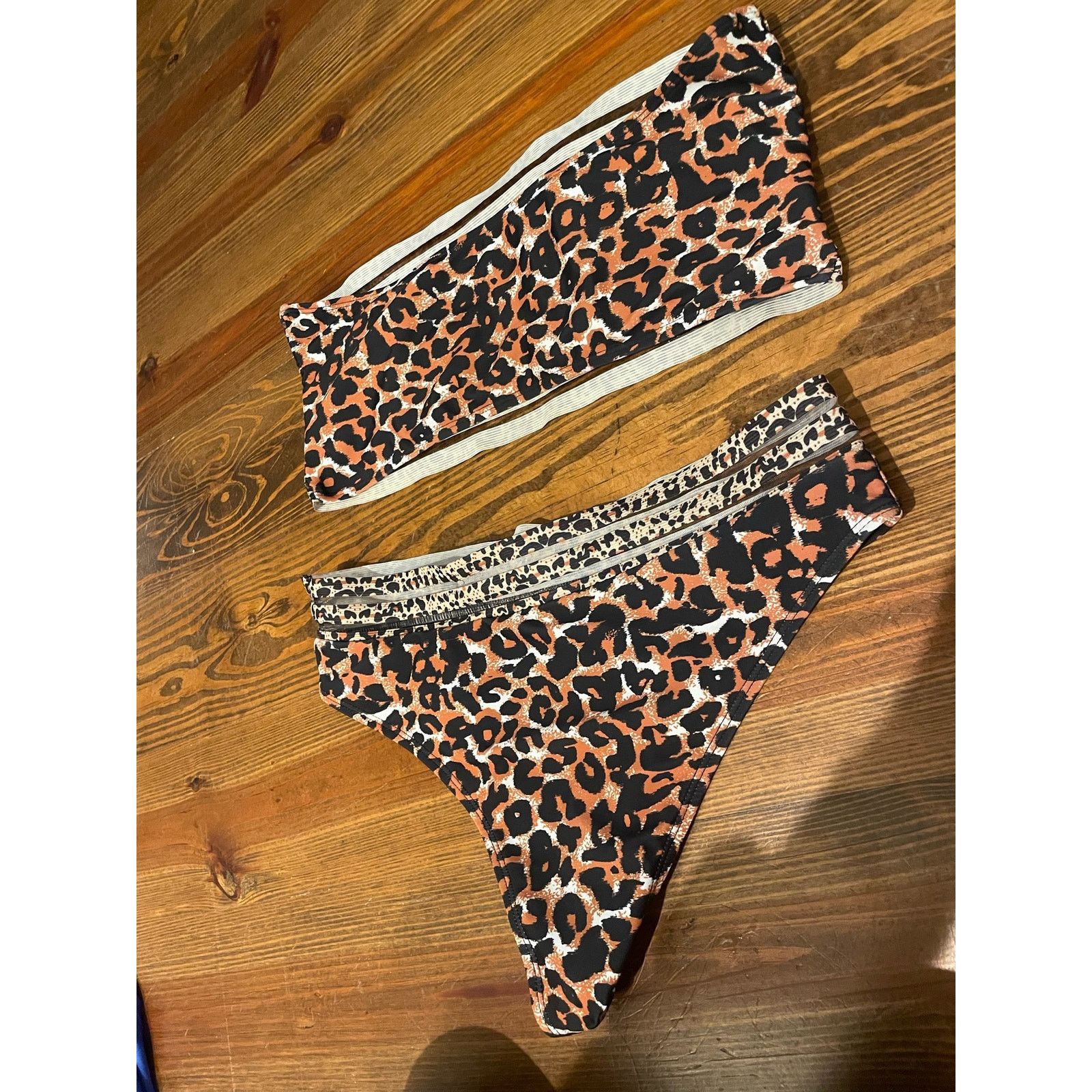 Other Cheetah Print Mesh Panel Hight Waisted Bandeau Bikini,size L Size ONE SIZE - 6 Thumbnail