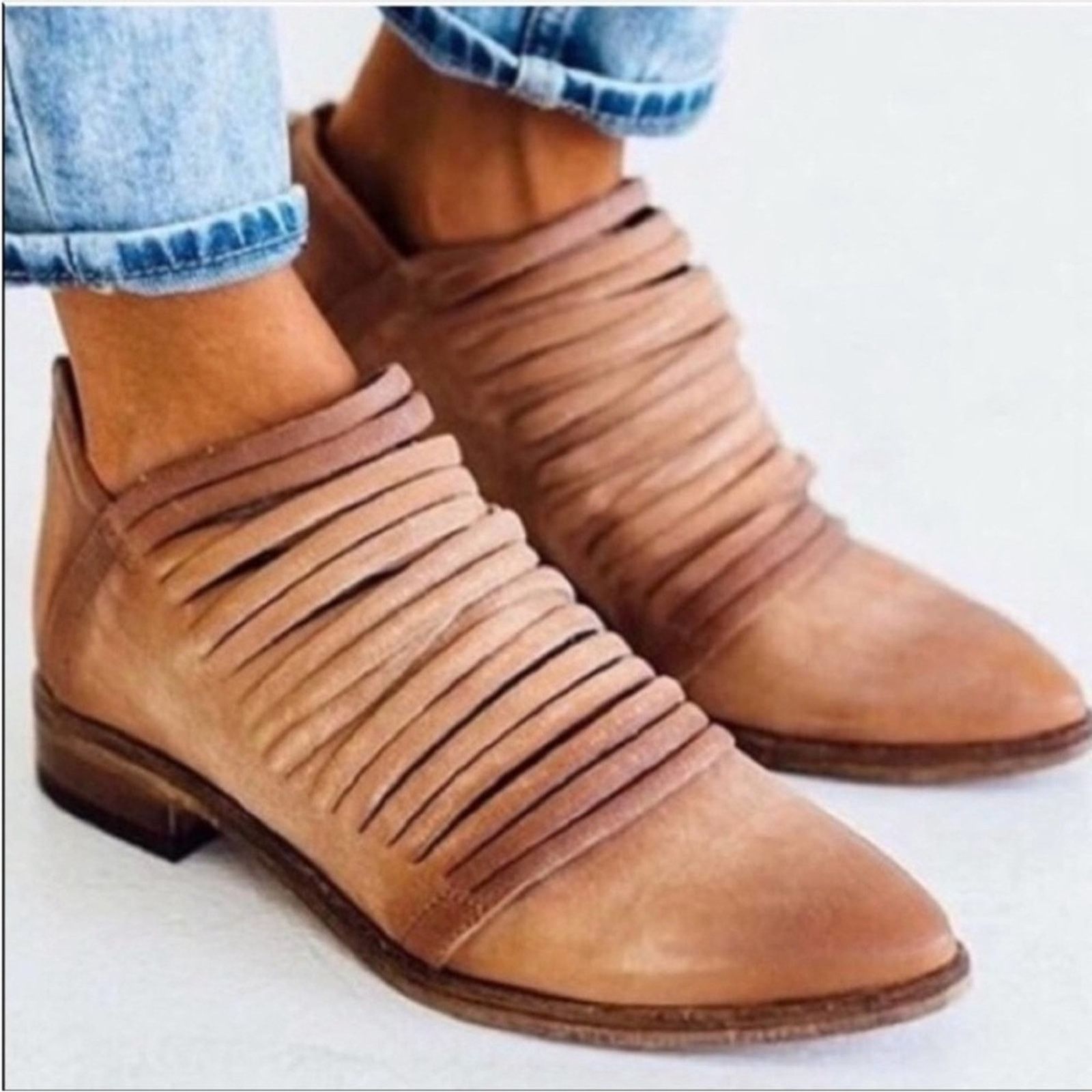 FP FREE PEOPLE Brown Tan Lost Valley Ankle Booties Boots