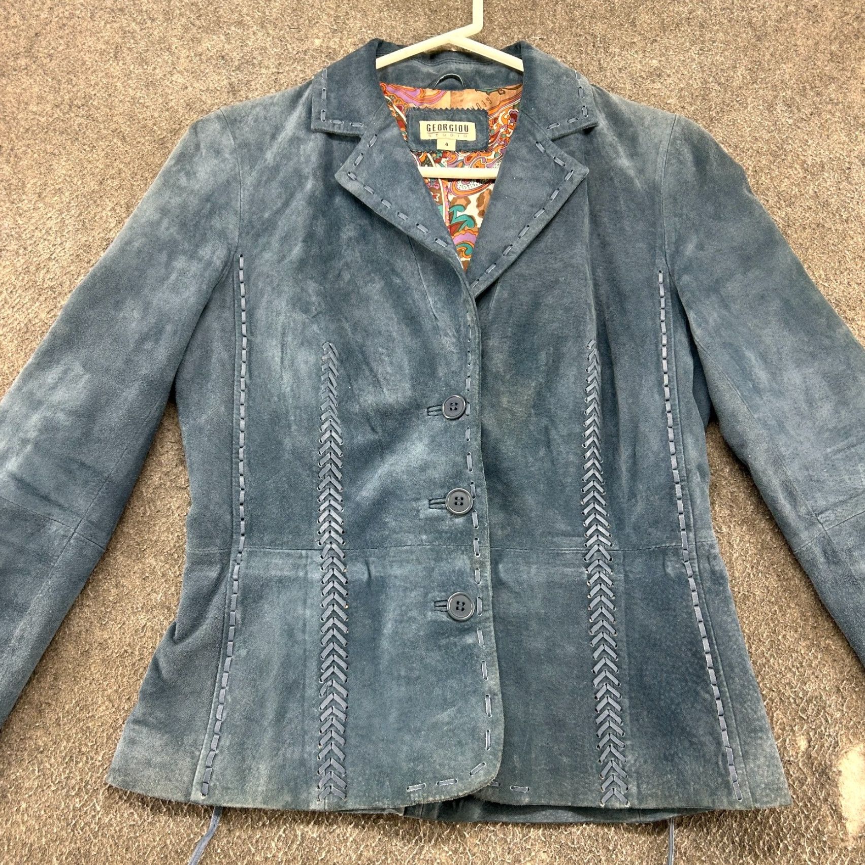 Vintage Gorgiou Studio Blazer Womens 4 Blue Leather Paisley Lined Button Regular Size 4 Western Fashion Womens Size S / US 4 / IT 40 - 4 Thumbnail