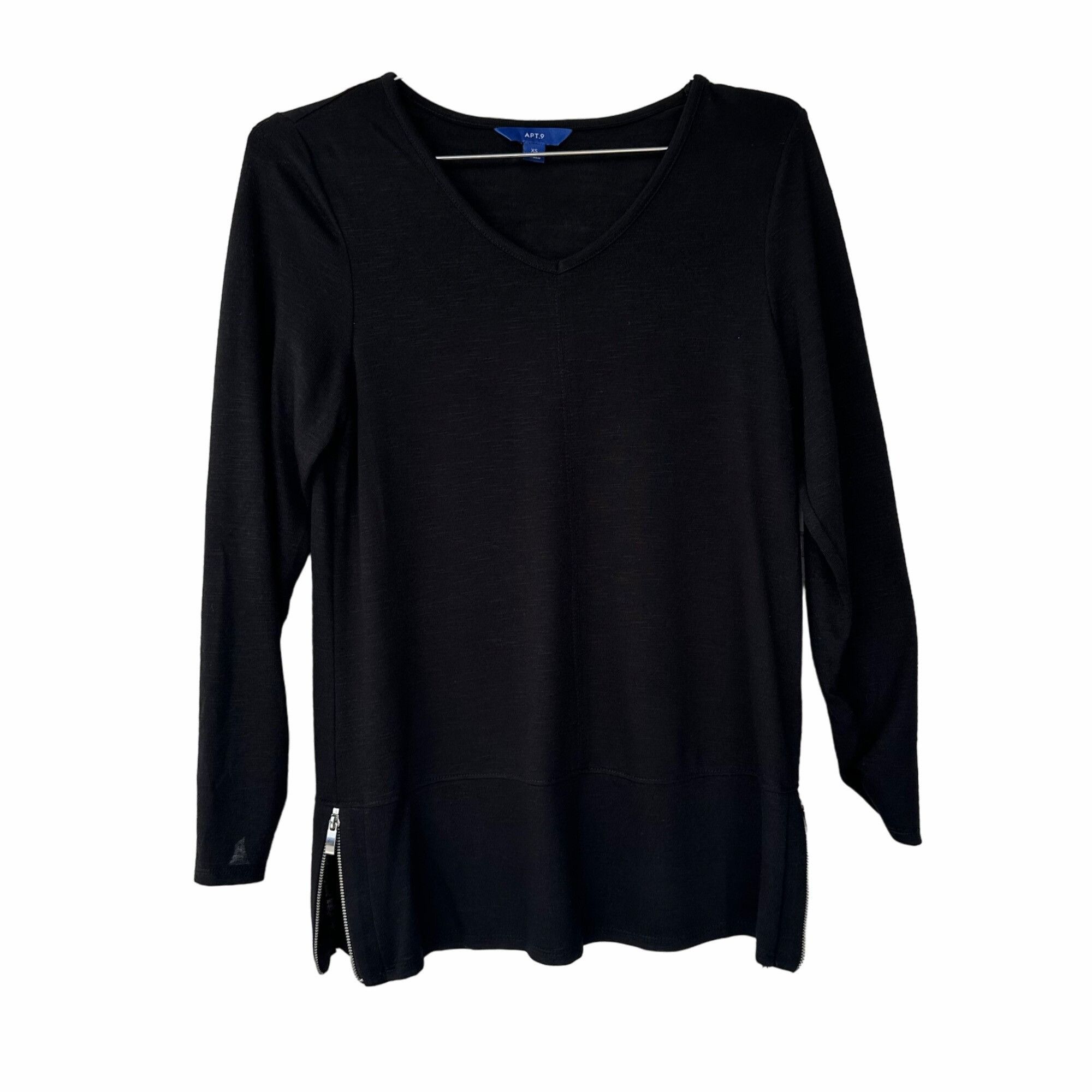Apt. 9 Women Knit Top APT 9 Sz XS Black Ruched Long Sleeve V-neck S Size S / US 4 / IT 40 - 2 Thumbnail