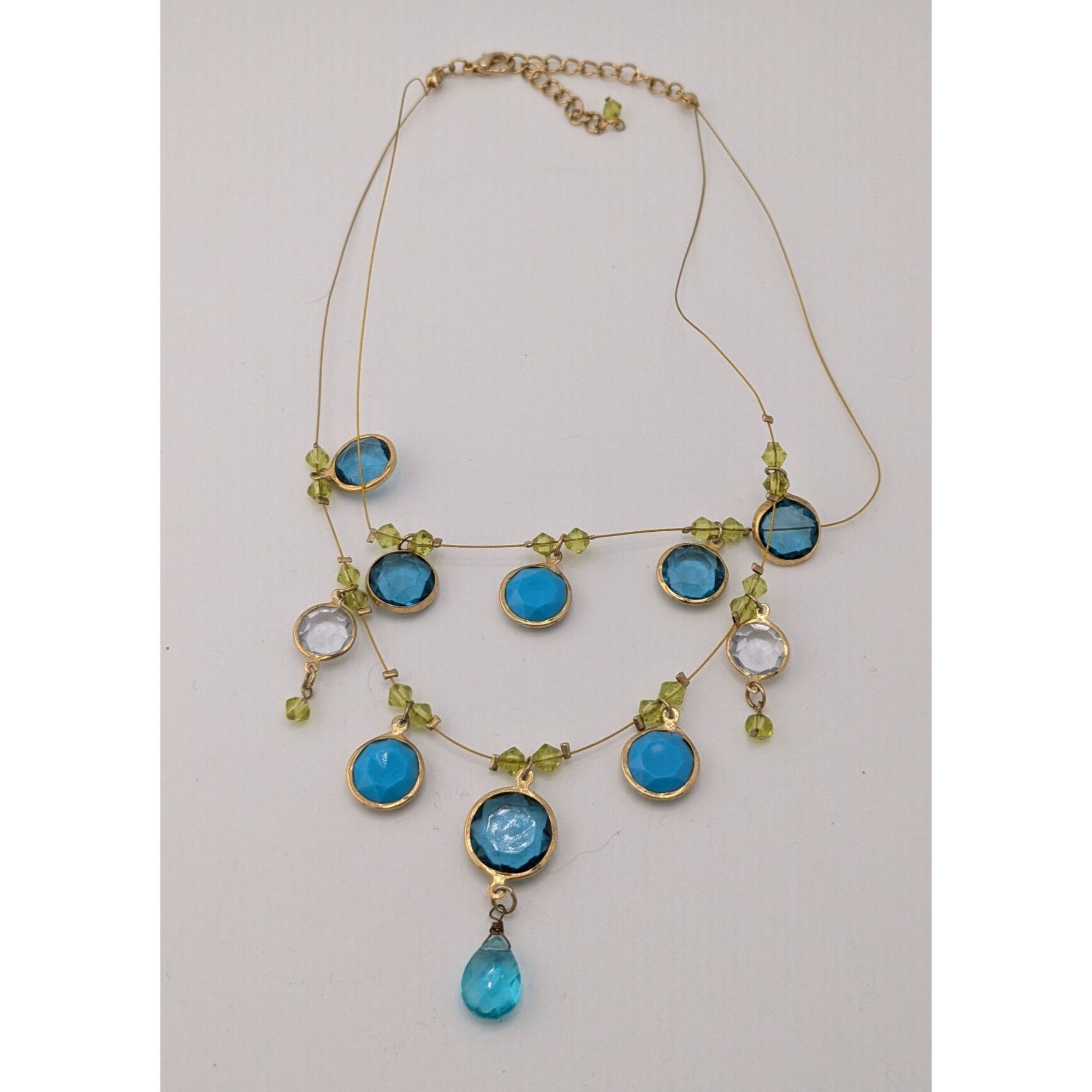Other Elegant Blue And Green Gemmed Gold Tone Wire Necklace Size ONE SIZE - 7 Thumbnail