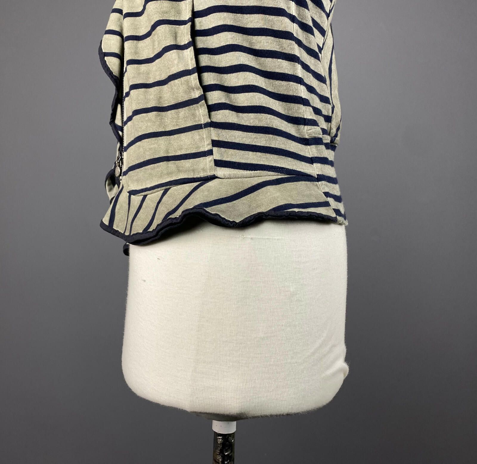Designer Marc Cain Beige Stripe Designed Zip Wrap Cardigan Sweater Size M / US 6-8 / IT 42-44 - 6 Thumbnail