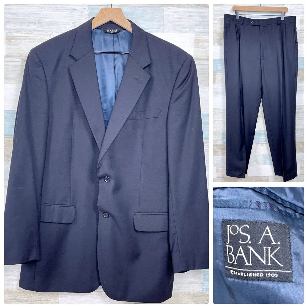 Jos. A. Bank Jos A Bank Wool 2 Piece Suit Black Two Button Mens 43L 37L Size 42L - 1 Thumbnail