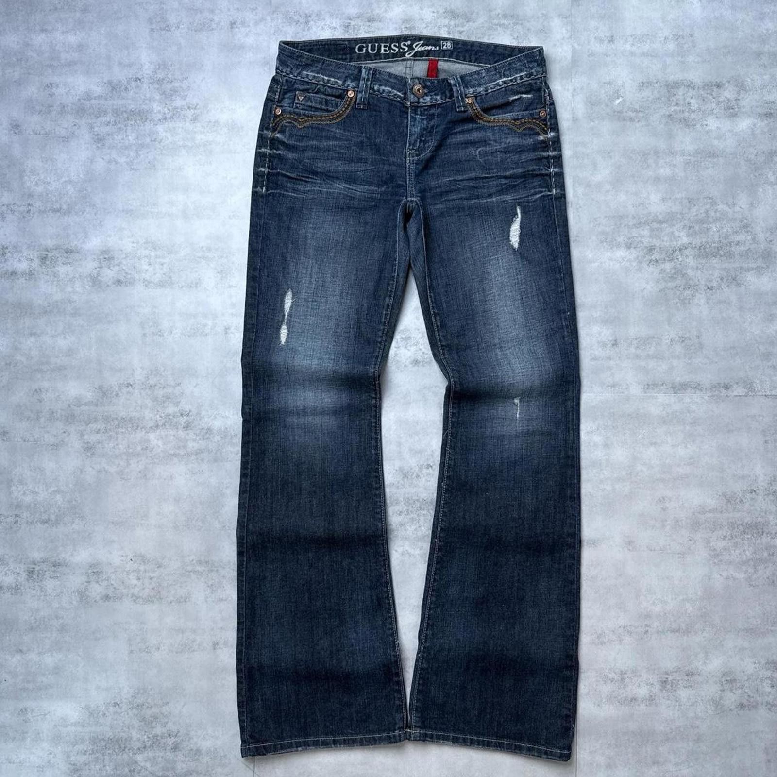 Guess Y2K Guess 00s Denim Flared Embroidered Jeans Size 27" / US 4 / IT 40 - 2 Thumbnail