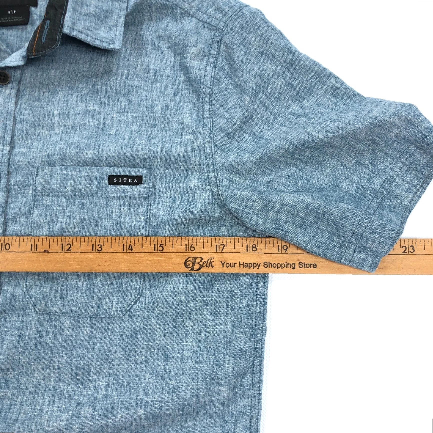 SITKA SITKA Shirt Short Sleeve Button Up Mens S Blue Heather Casual Travel Modern Outdoor 21" Chest Size US S / EU 44-46 / 1 - 6 Thumbnail