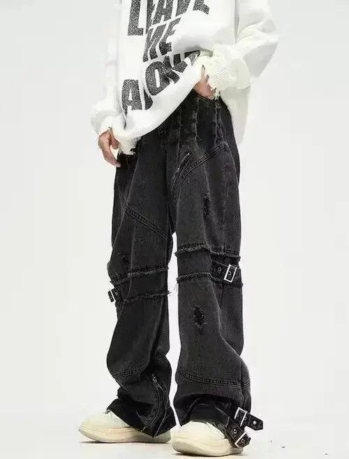 Japanese Brand VIBE Black Gothic Pants Wide Leg Baggy Jeans Size US 30 / EU 46 - 4 Thumbnail