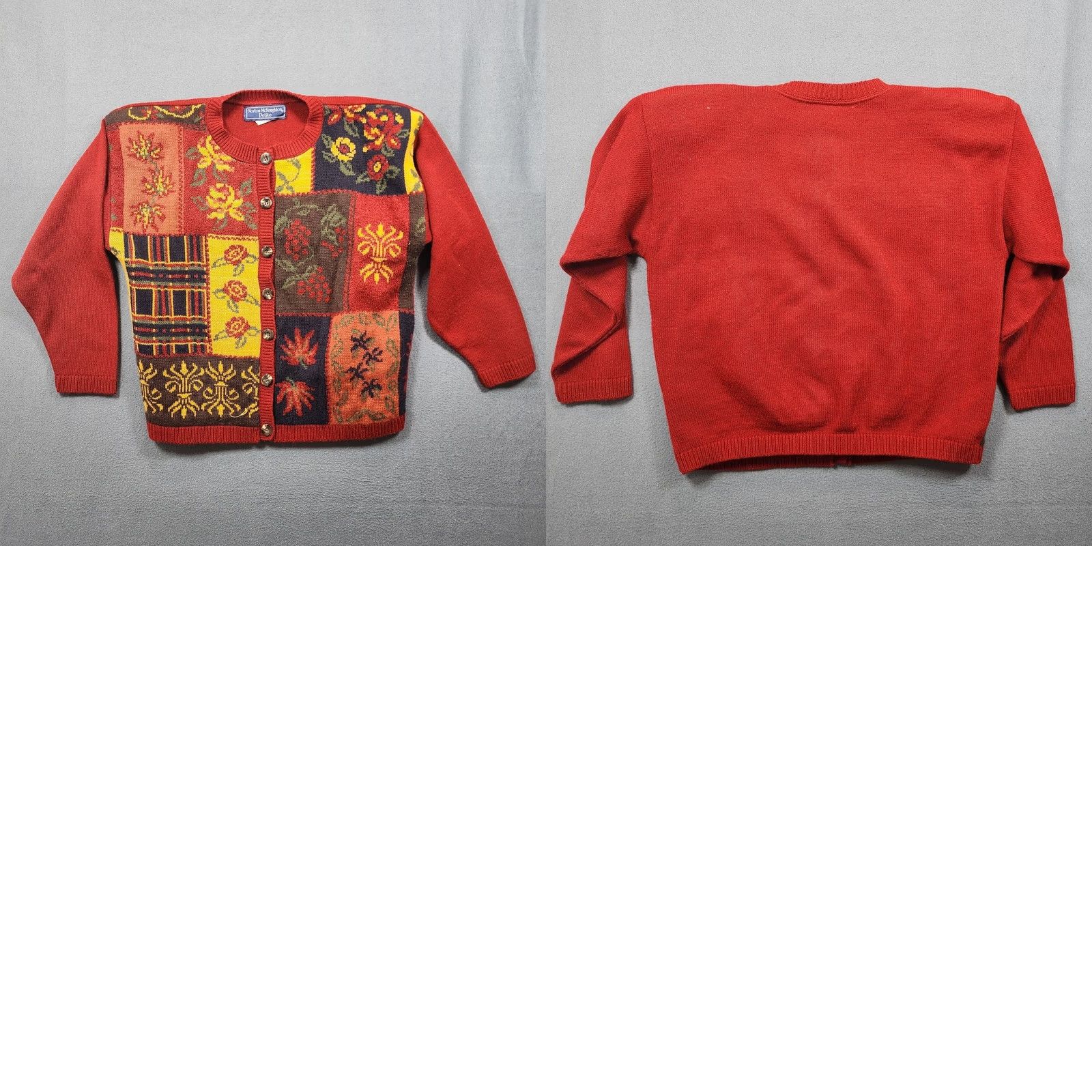 Vintage VINTAGE Norton McNaughton Cardigan Sweater Floral Red Medium Womens Shoulder Pads Classic Size M / US 6-8 / IT 42-44 - 9 Thumbnail