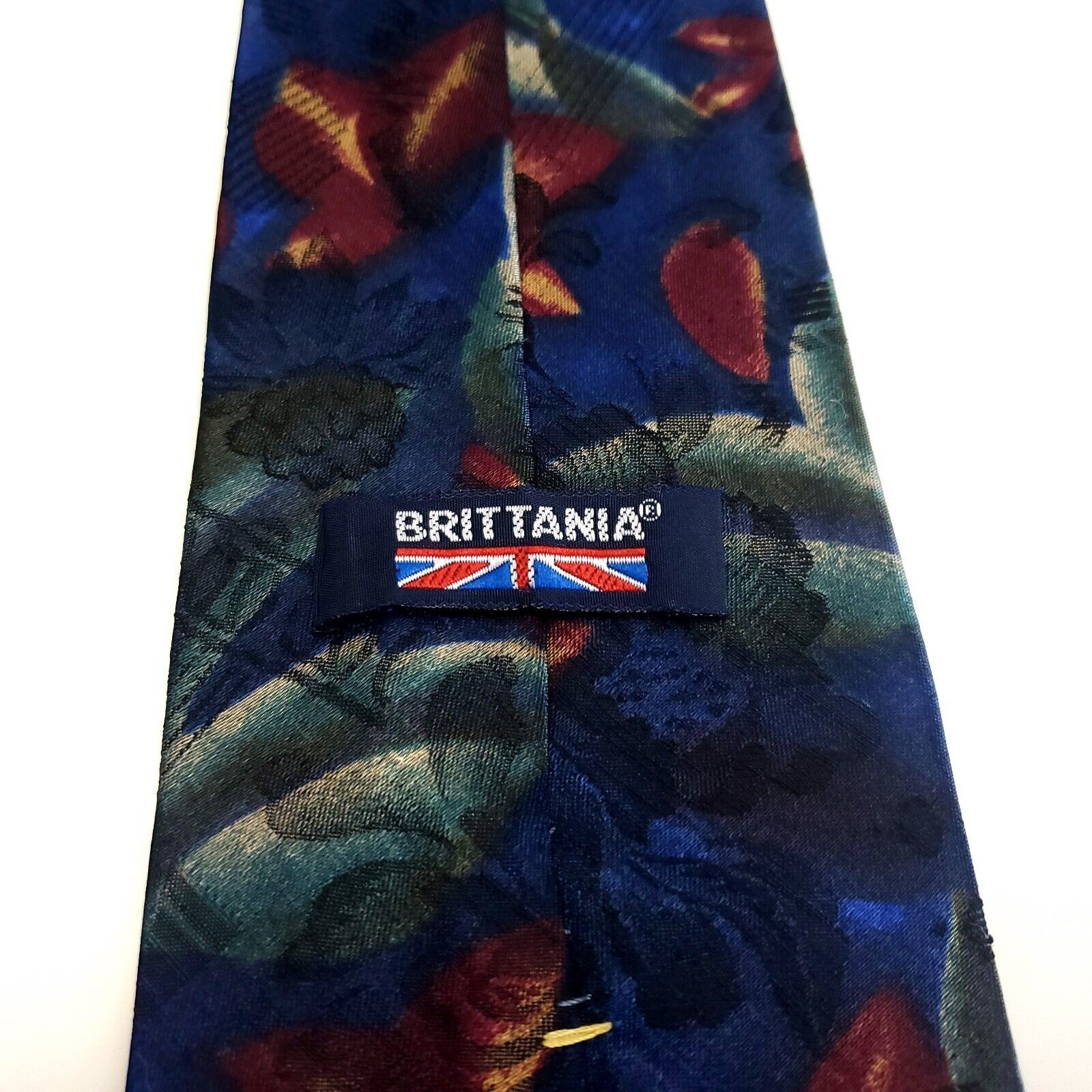 Vintage Brittania Blue Silk Tie Woven Wide Floral Size ONE SIZE - 4 Thumbnail