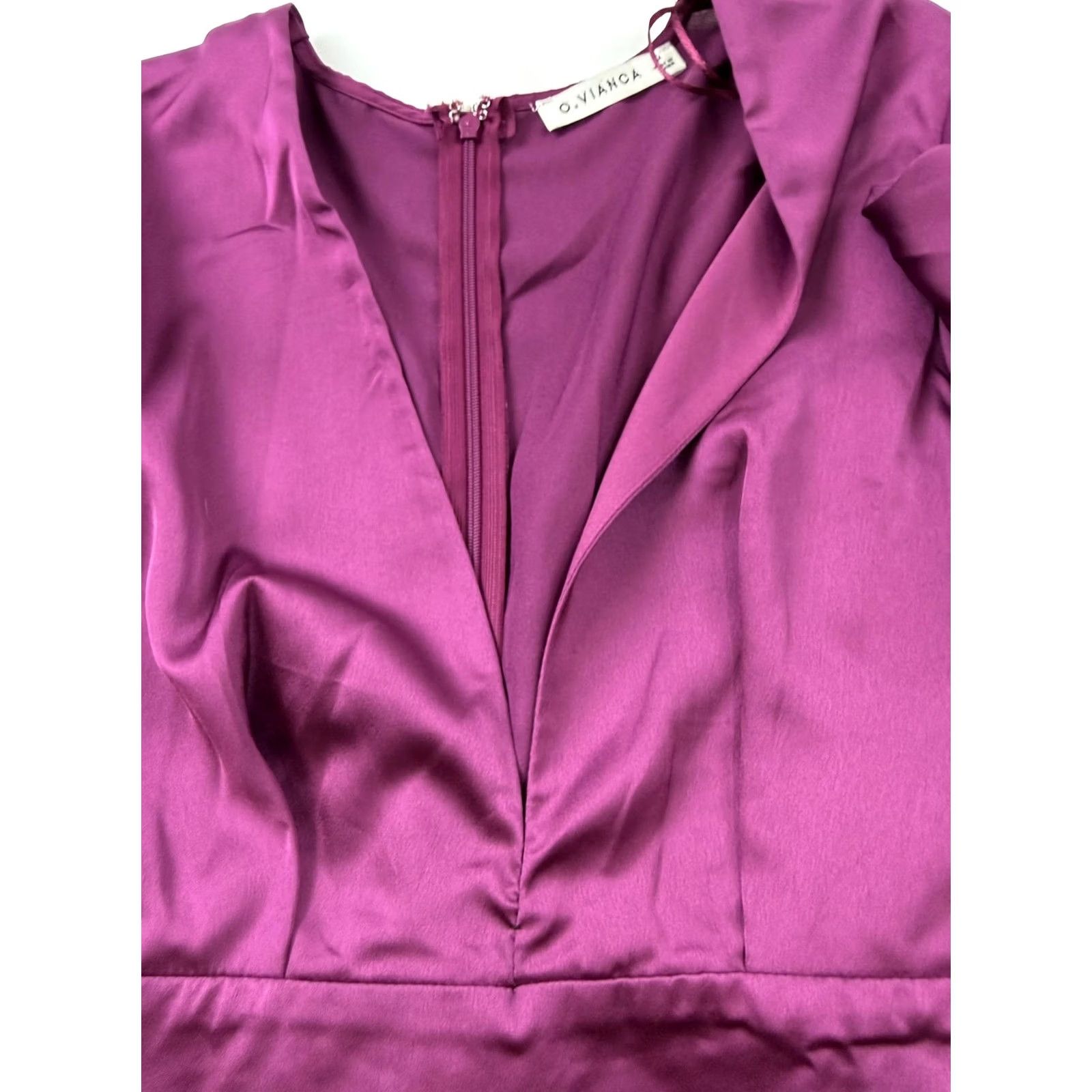 Vintage O.VIANCA Romper Womens Medium Purple Satin Long Sleeve Ruffle Belted V Neck Size M / US 6-8 / IT 42-44 - 4 Thumbnail