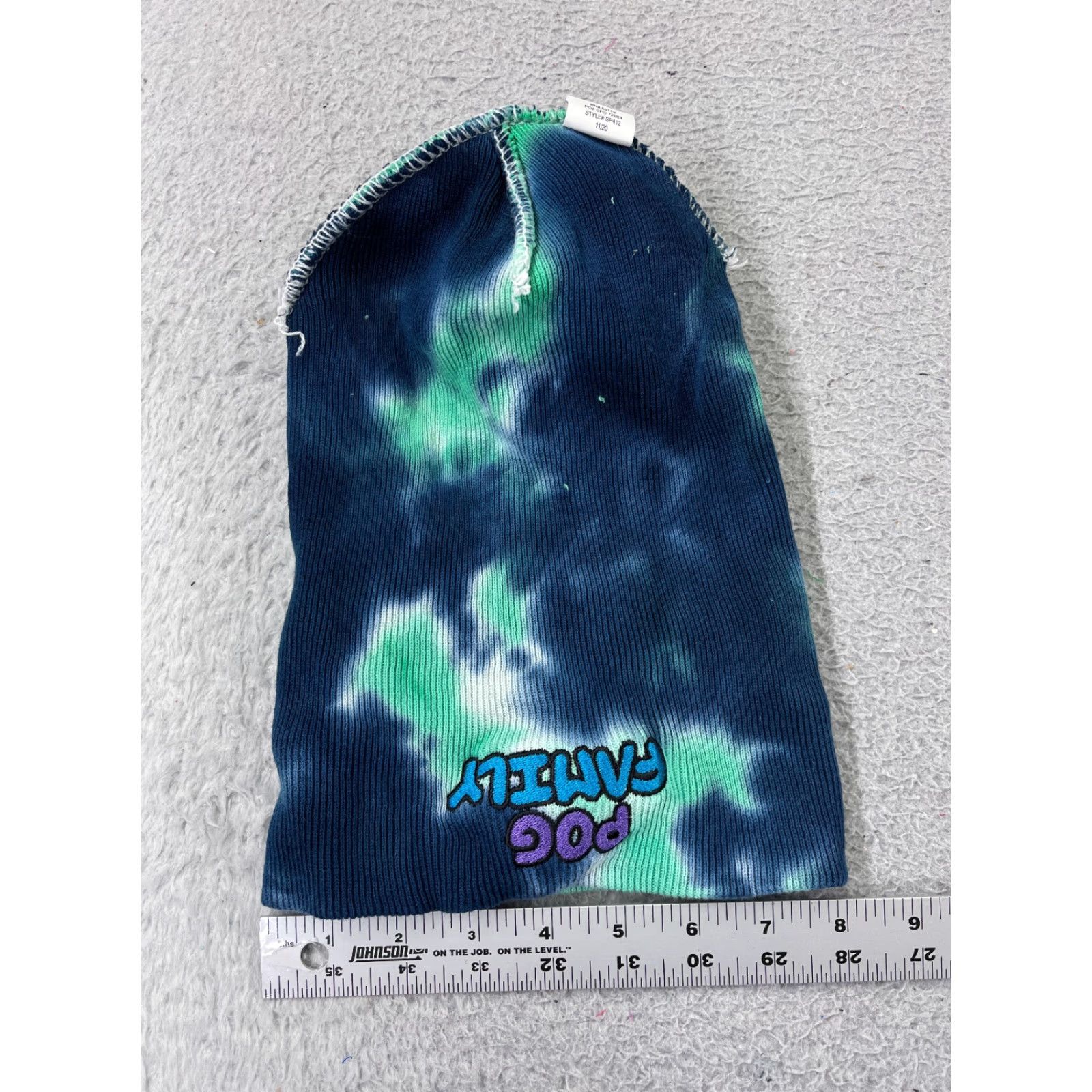 Vintage POG Beanie Hat Adult One Size Blue Tie Dye Knit 100% Cotton Winter Ski Beanie Size ONE SIZE - 4 Thumbnail