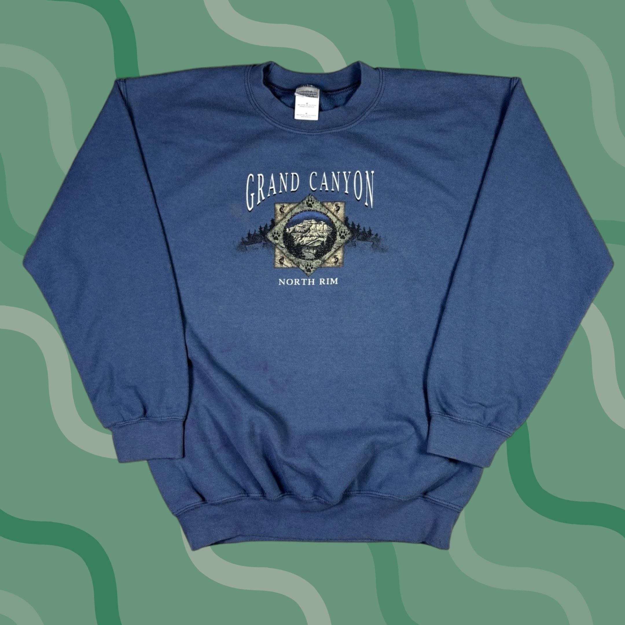 Gildan VINTAGE Grand Canyon Sweatshirt M Adult Blue Cotton Graphic Print 90s Gildan Heavyweight Pullover Men Size US M / EU 48-50 / 2 - 1 Thumbnail