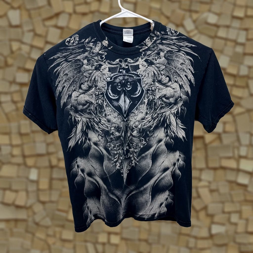 Gildan VINTAGE Gildan T-Shirt Cyber Goth Affliction Graphic Crew Neck Short Sleeve XL Black Men Size US XL / EU 56 / 4 - 1 Thumbnail