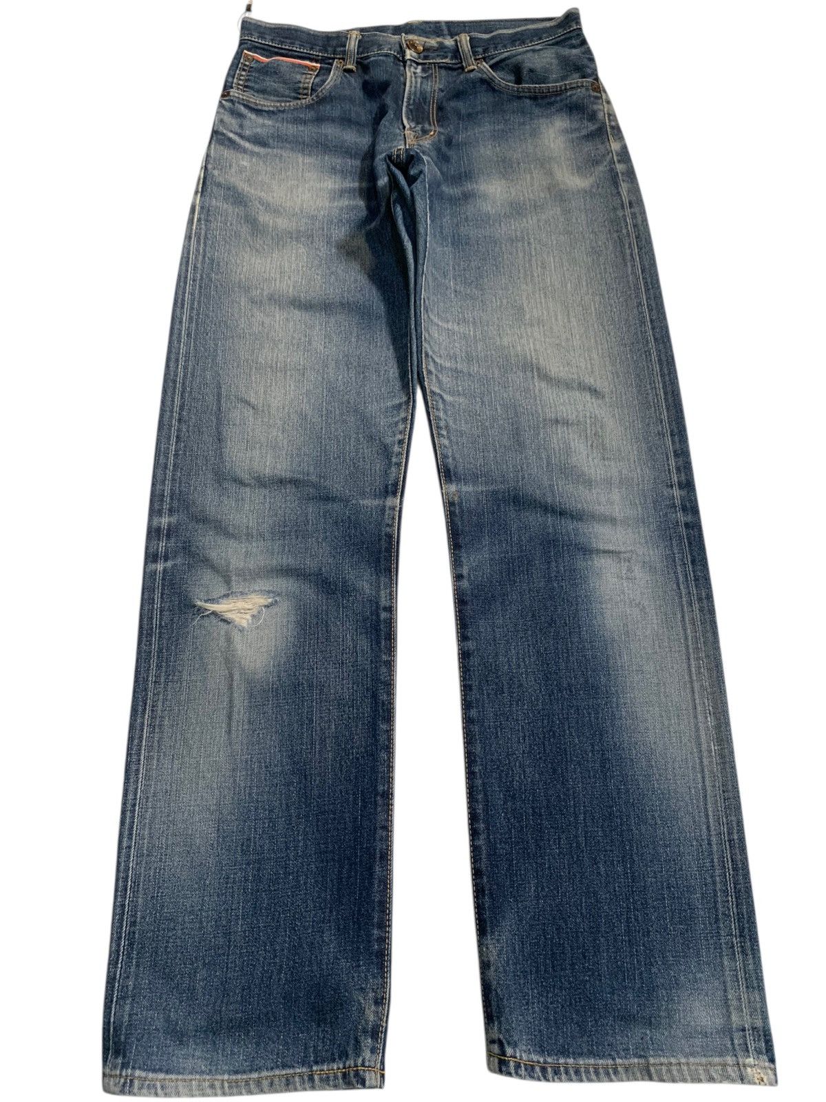 VINTAGE EDWIN 505Z SELVEDGE BUCKLE BACK DISTRESSED DENIM