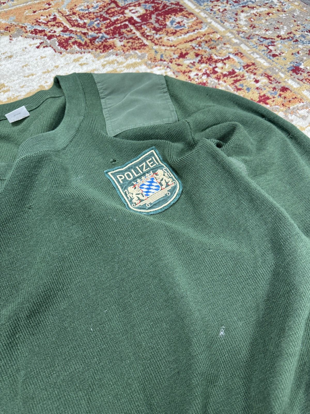Japanese Brand 80s Polizei Trashed Vintage Wool Knit Sweater Boxy Army Size US L / EU 52-54 / 3 - 3 Thumbnail