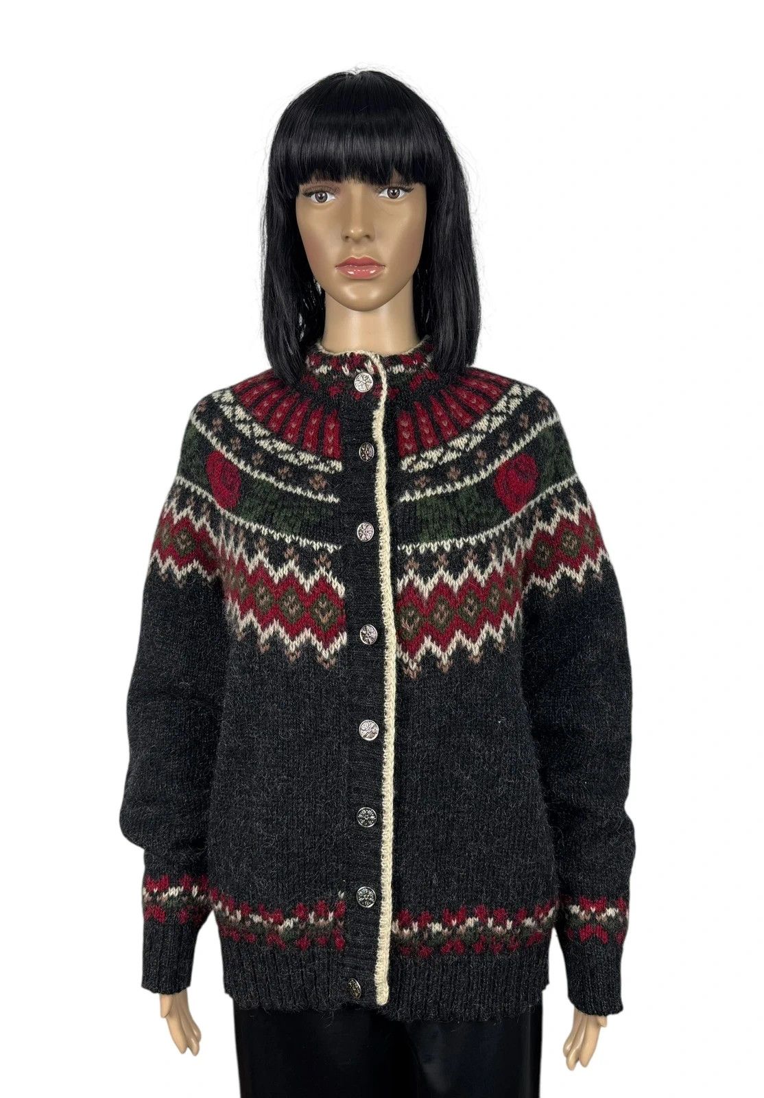 Woolrich Wool Sweater Handknit Vintage Button Up size L