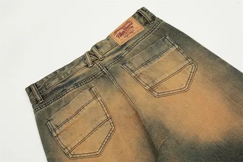 VIBE #40 Mud Yellow Washed Distressed Straight Leg Jeans Size US 33 - 5 Thumbnail