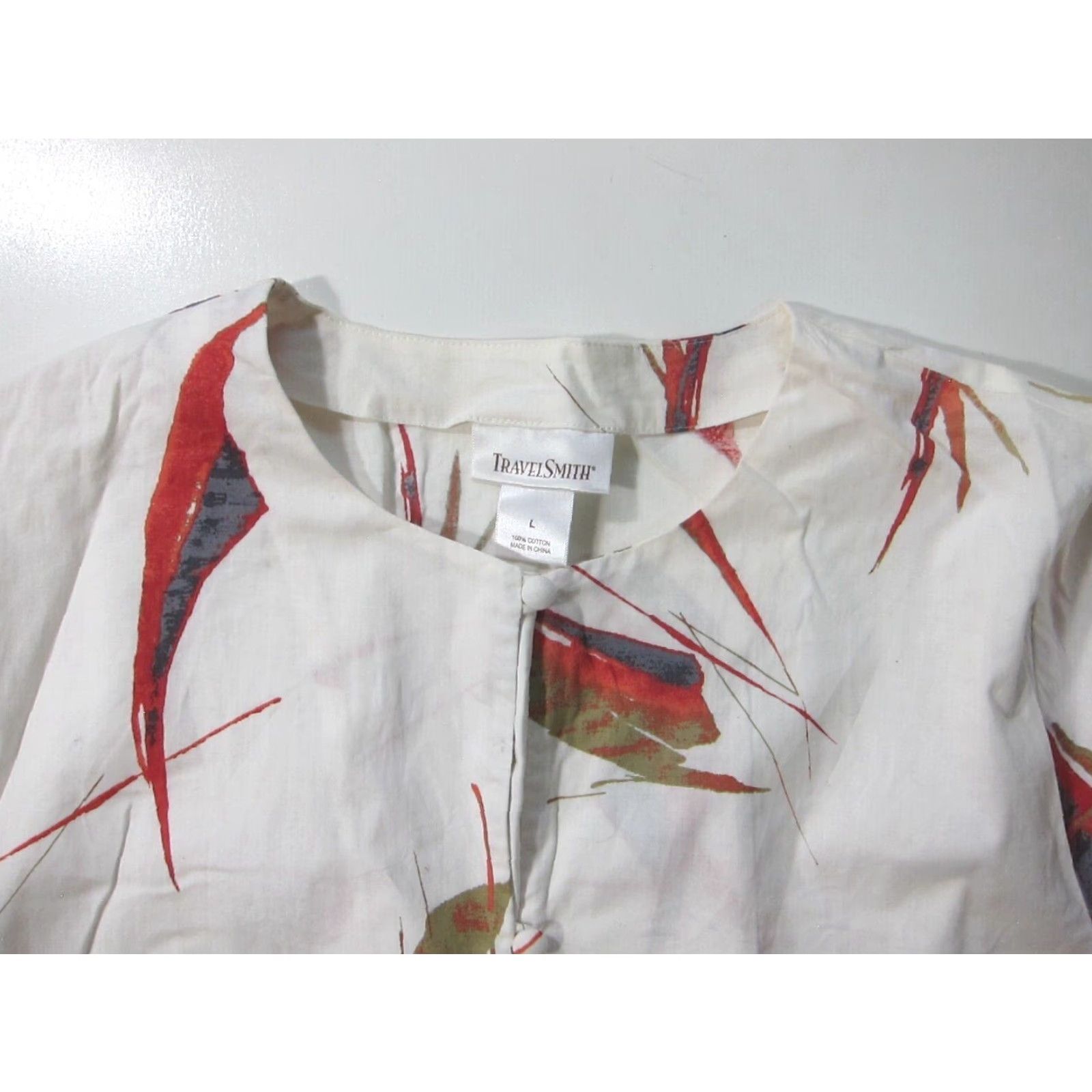 Vintage TravelSmith Blouse Tunic 100% Cotton Floral Button Down White Large Women XS? Size L / US 10 / IT 46 - 4 Thumbnail